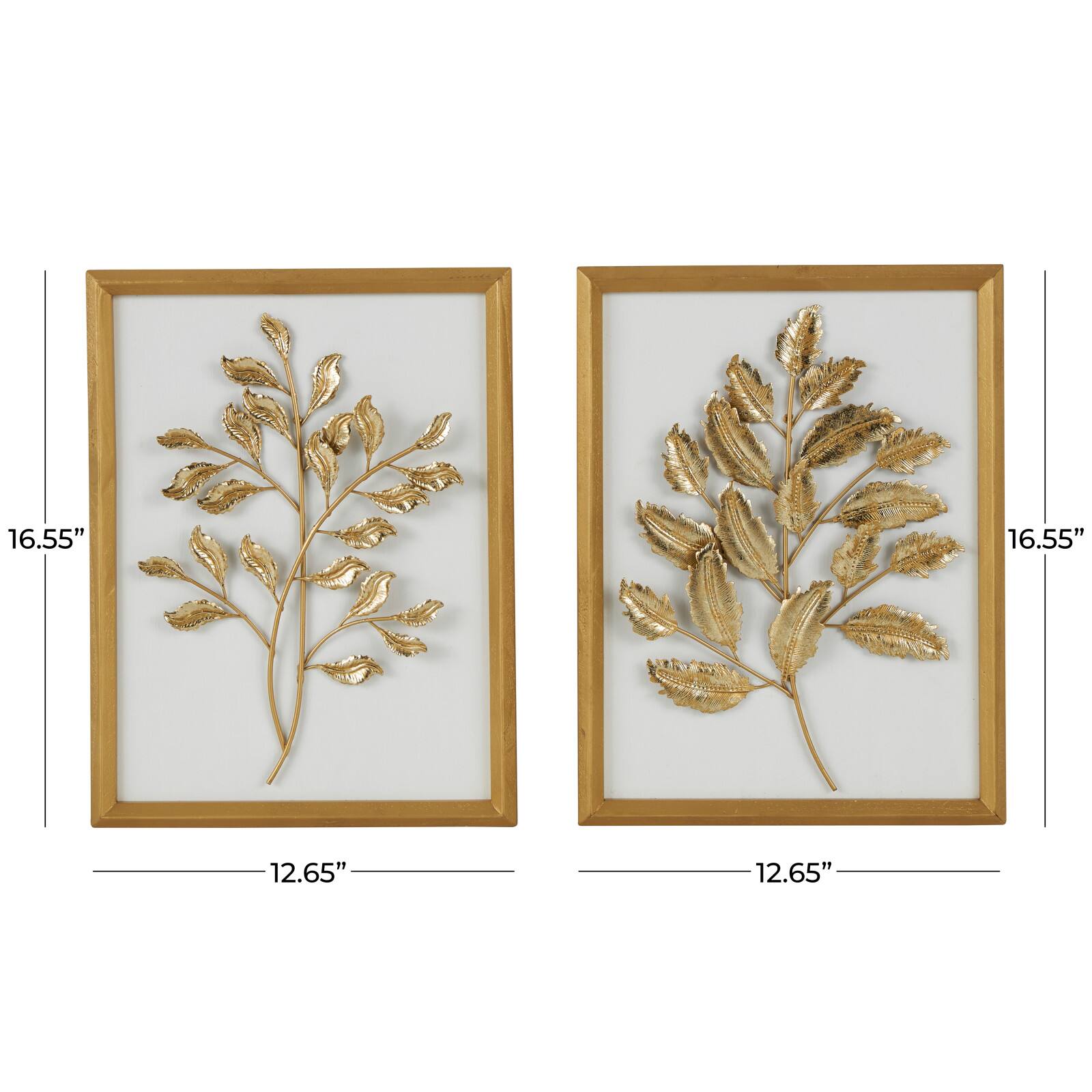 Gold Wood Leaf 3D Wall Décor with Beveled Frame Set