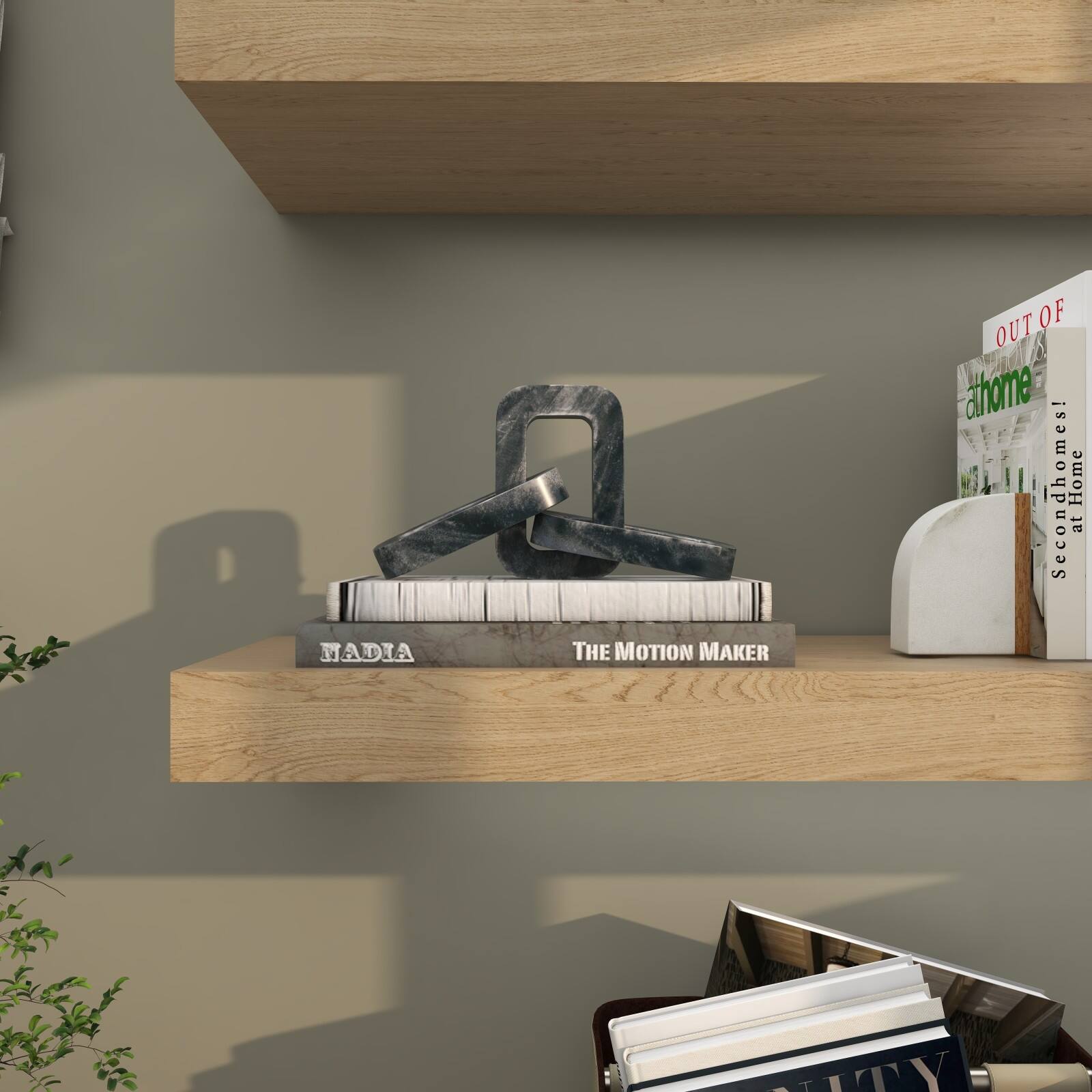 14" Gray Marble Chain Geometric 3-Link Sculpture