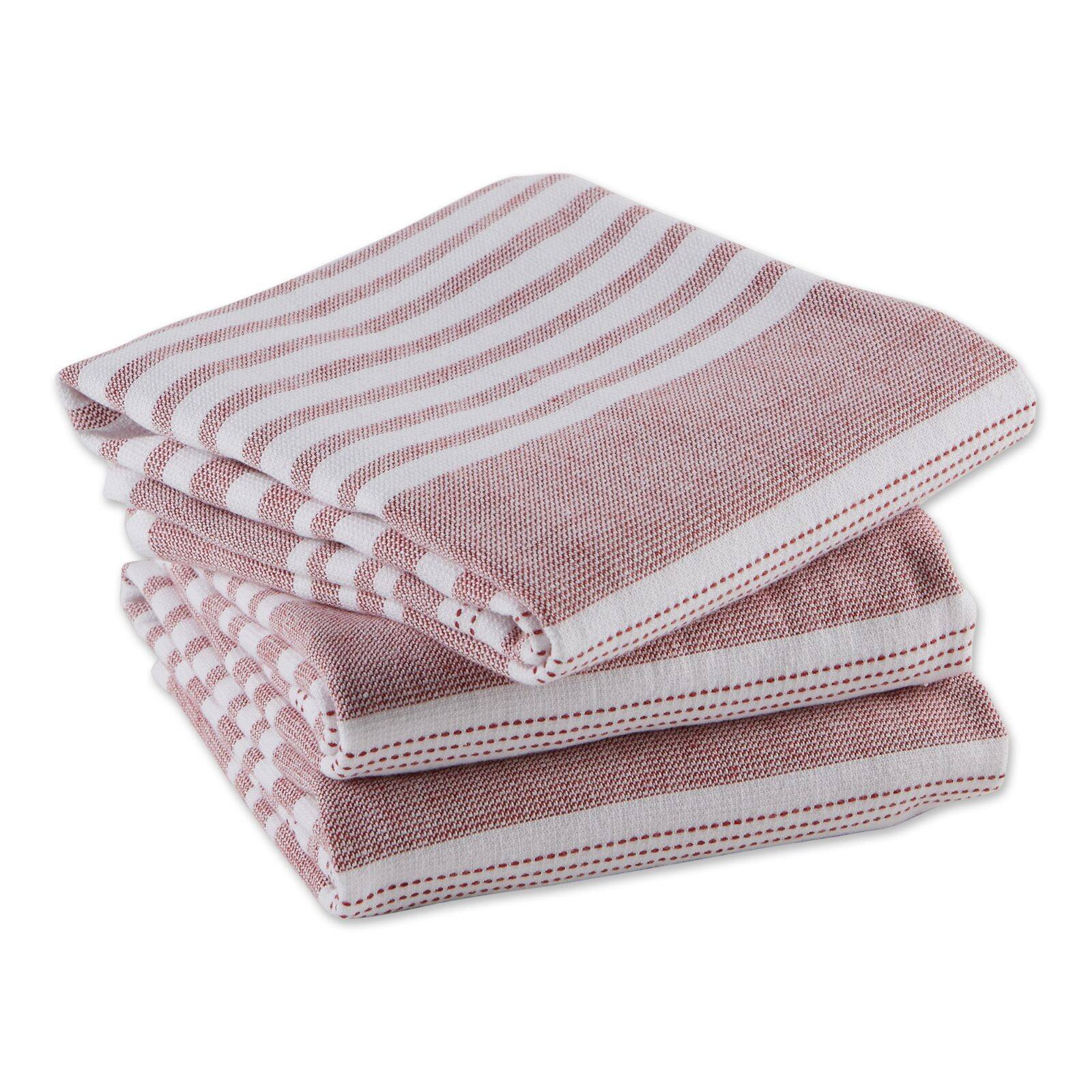 DII® Barn Red Variegated Stripe Terry Dishtowels, 3ct.