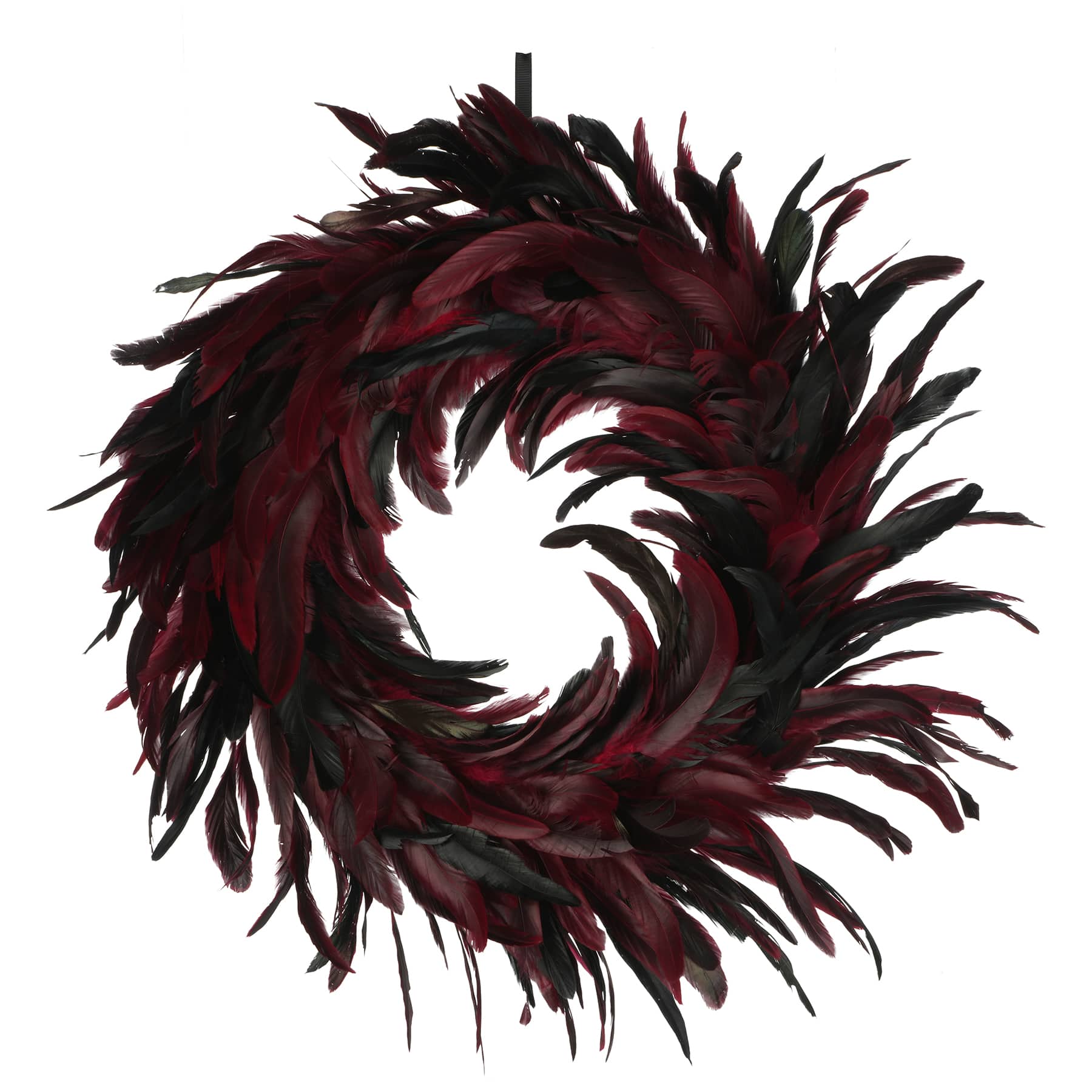 24" Black & Burgundy Feather Wreath by Ashland®