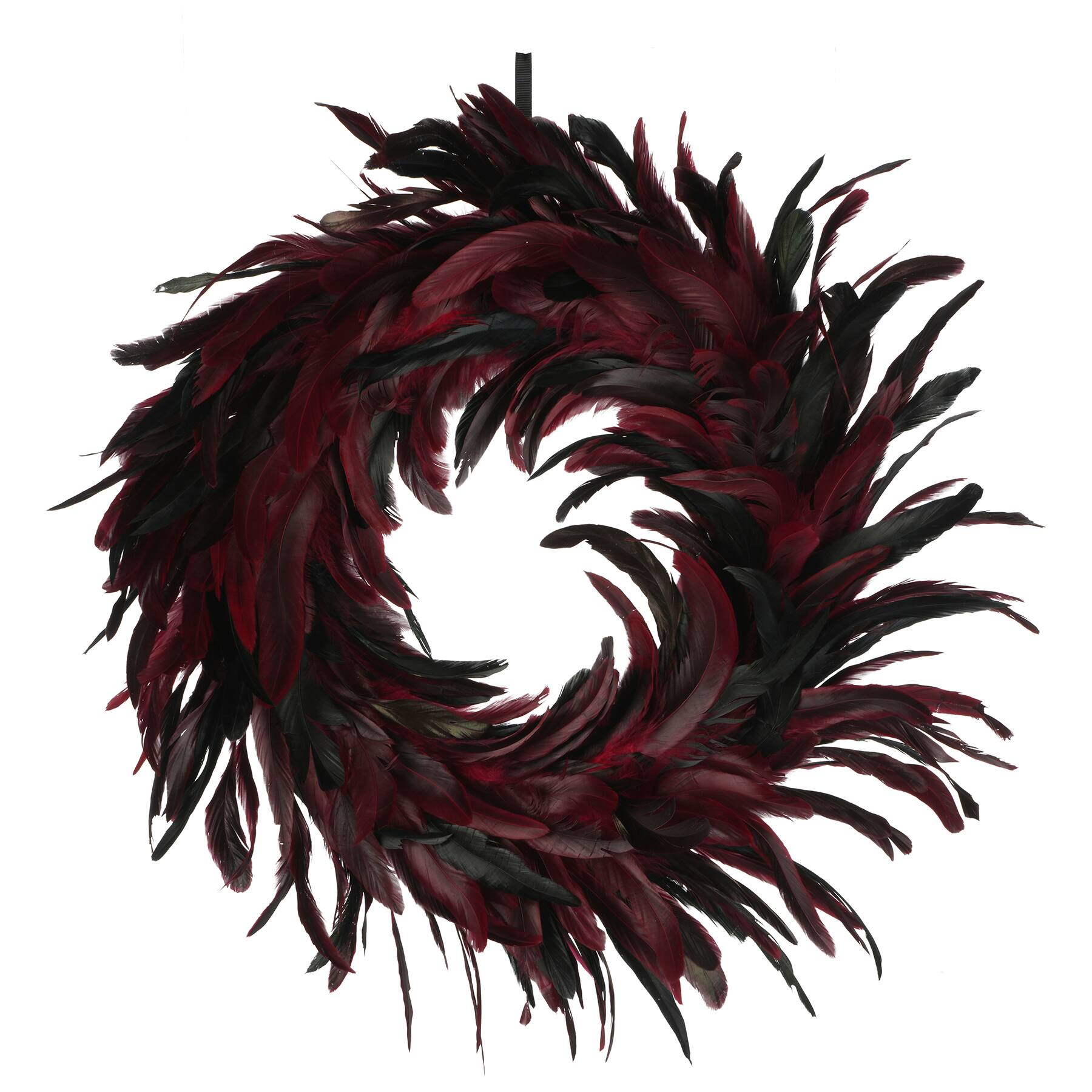 24" Black & Burgundy Feather Wreath by Ashland®