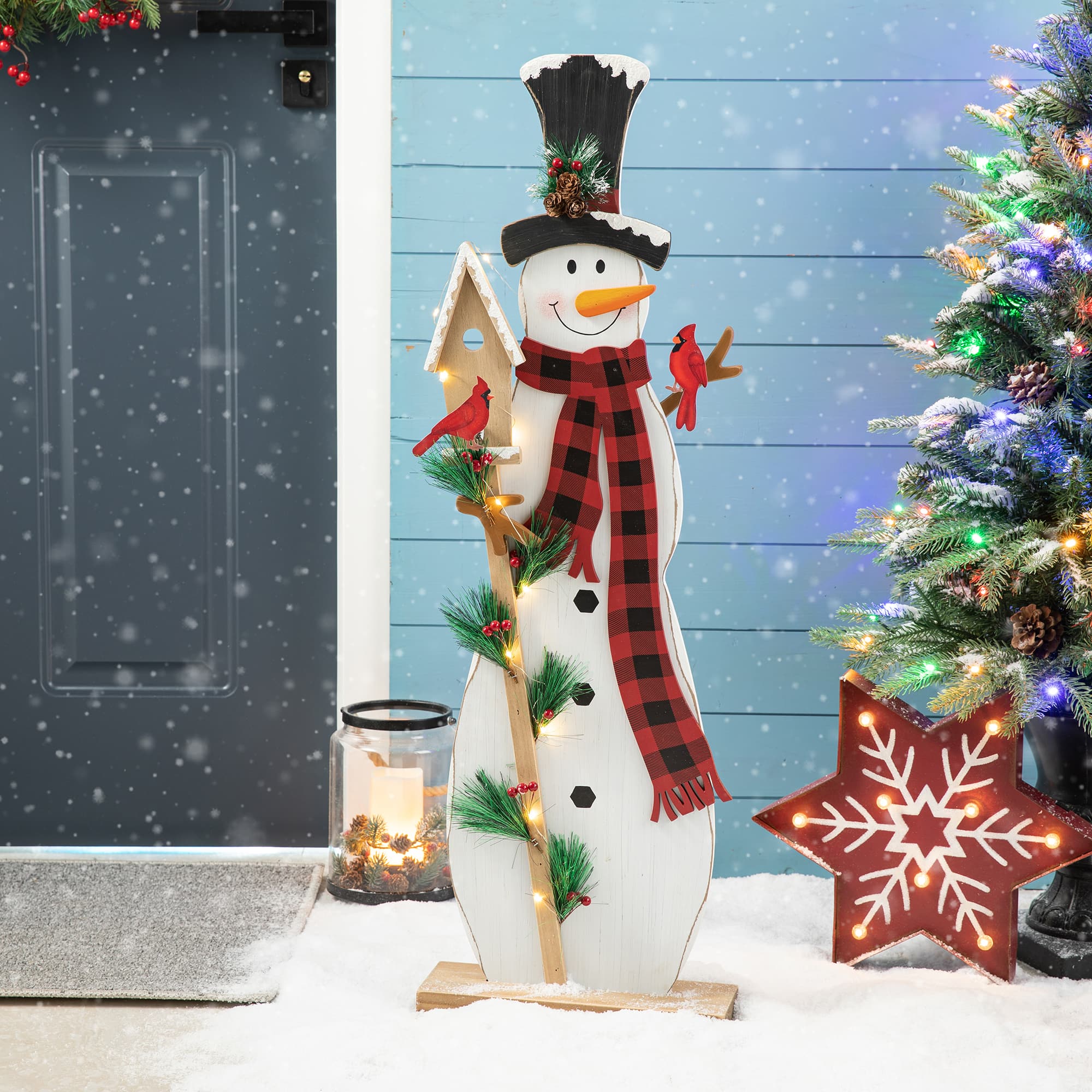 Glitzhome&#xAE; 36&#x27;&#x27; Lighted Wooden Snowman Porch D&#xE9;cor