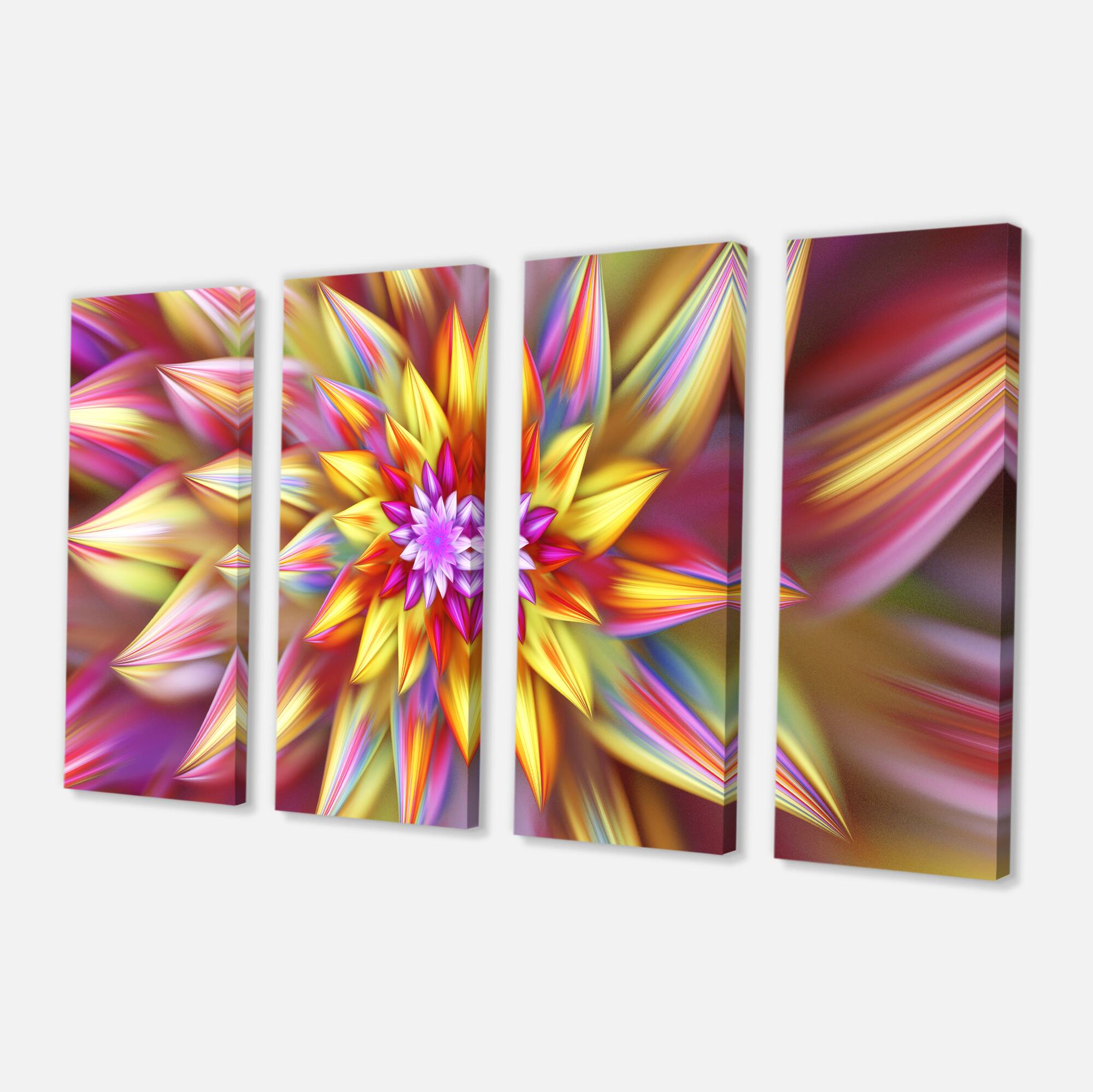 Designart - Large Multi Color Alien Fractal Flower - Floral Canvas Art Print
