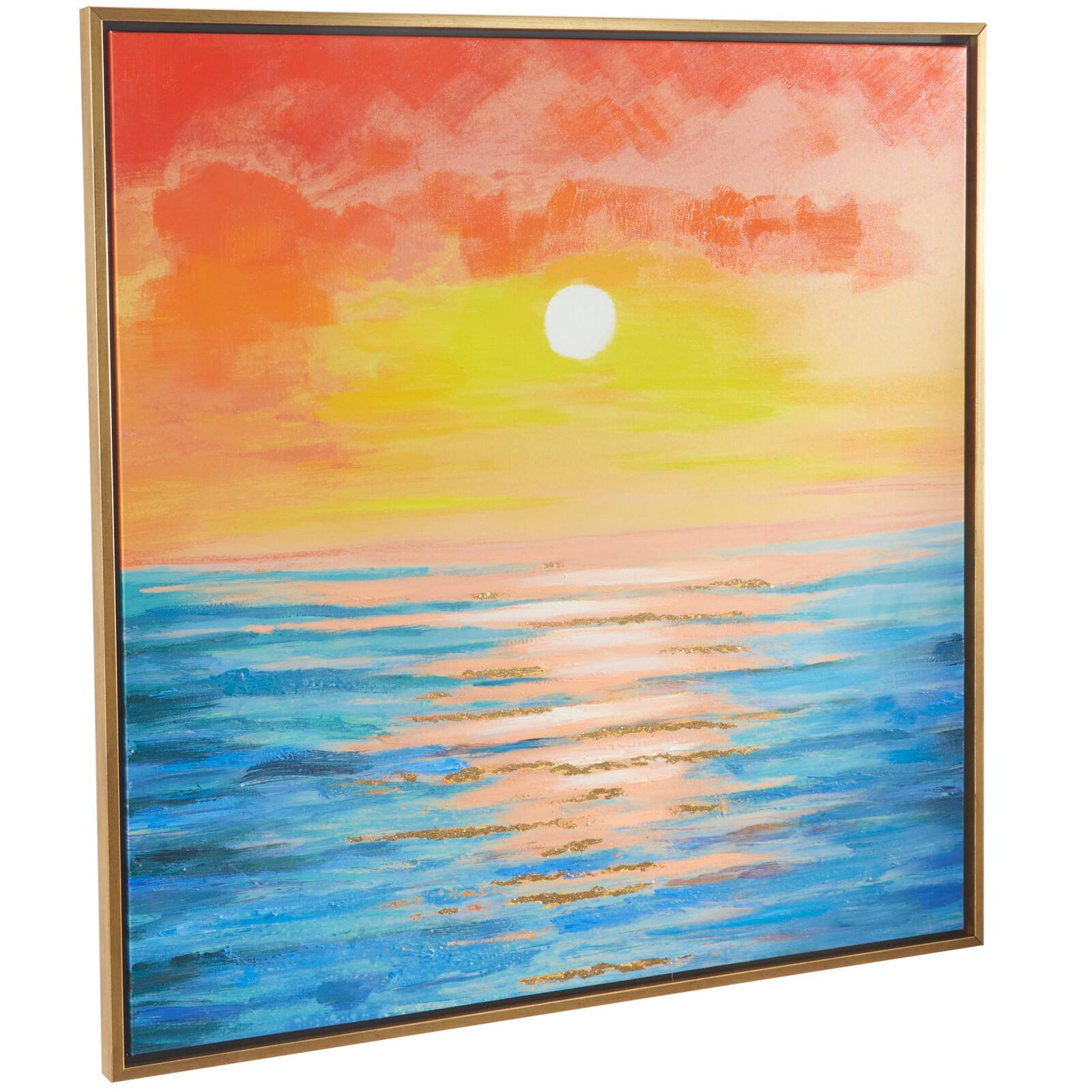 Multi Colored Canvas Handmade Ocean Sunset Landscape Framed Wall Art with Gold Frame 37 x 1 x 37 by Ivory and Iris in Multicolored | Michaels