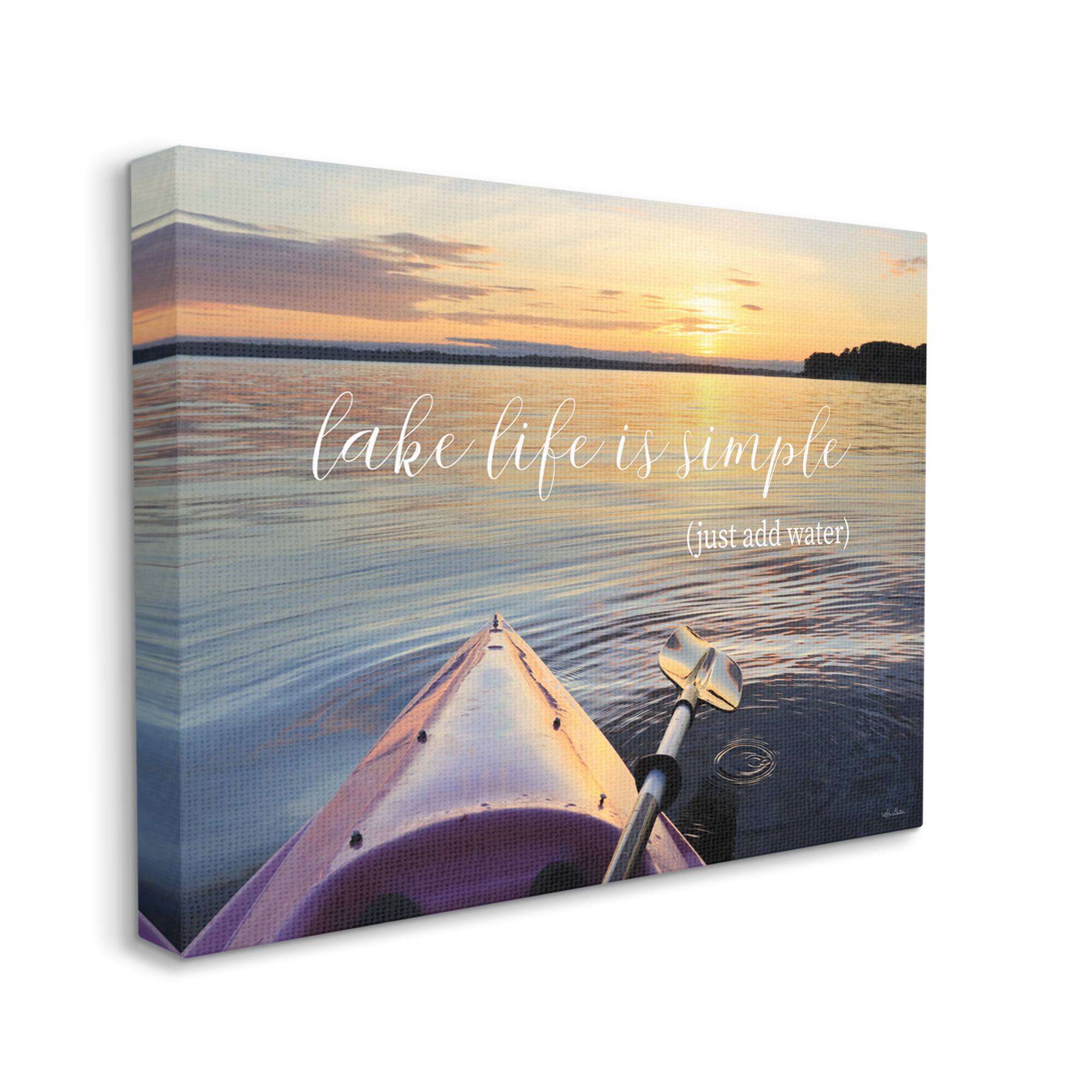 Stupell Industries Lake Life Is Simple Phrase Kayak Boat Sunrise Canvas Wall Art 