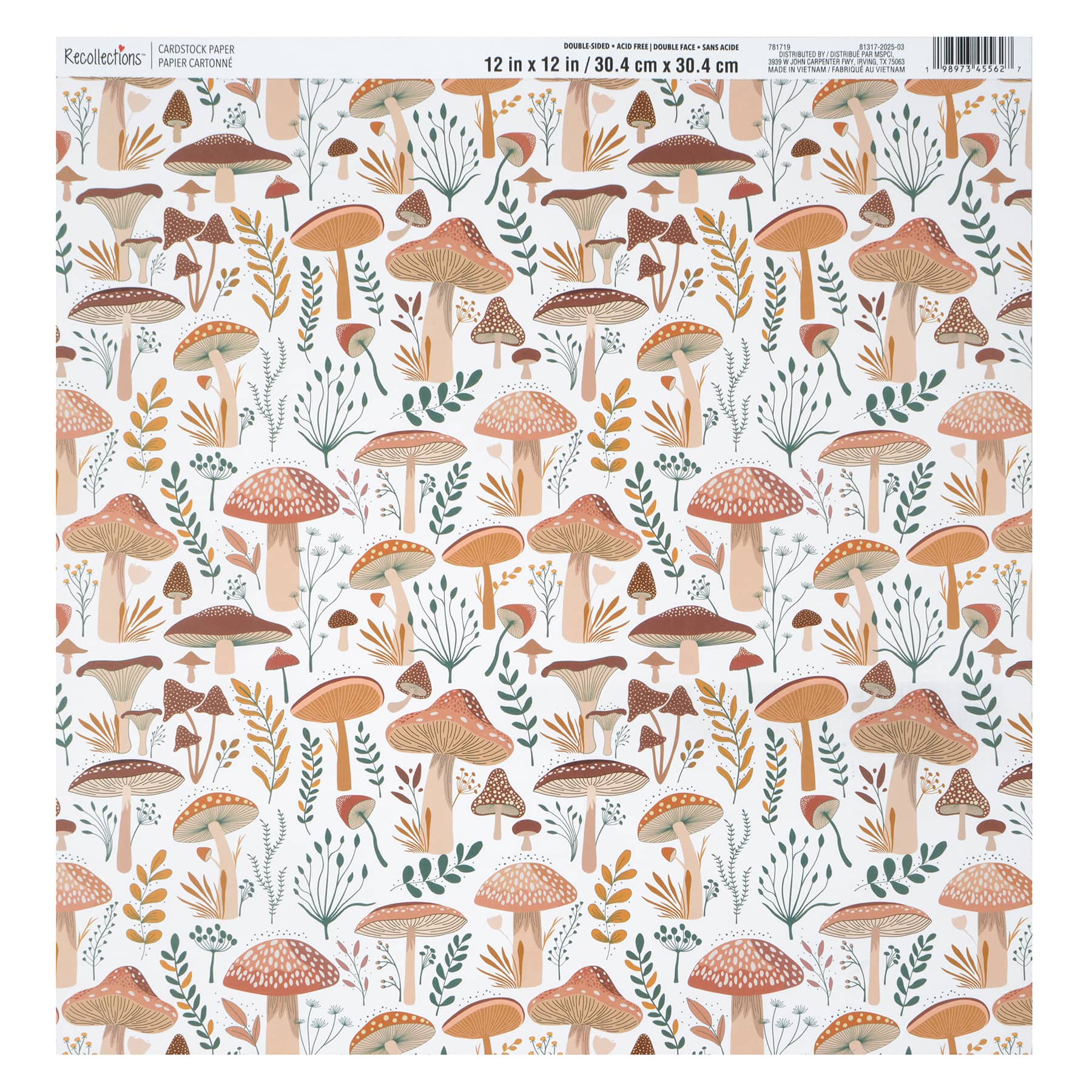 12" x 12" Double-Sided Orange Mushroom Cardstock Paper by Recollections™