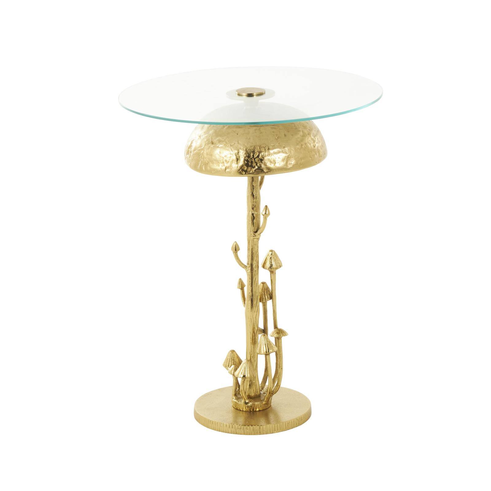 23" Gold Aluminum Metal Mushroom Table with Glass Tabletop