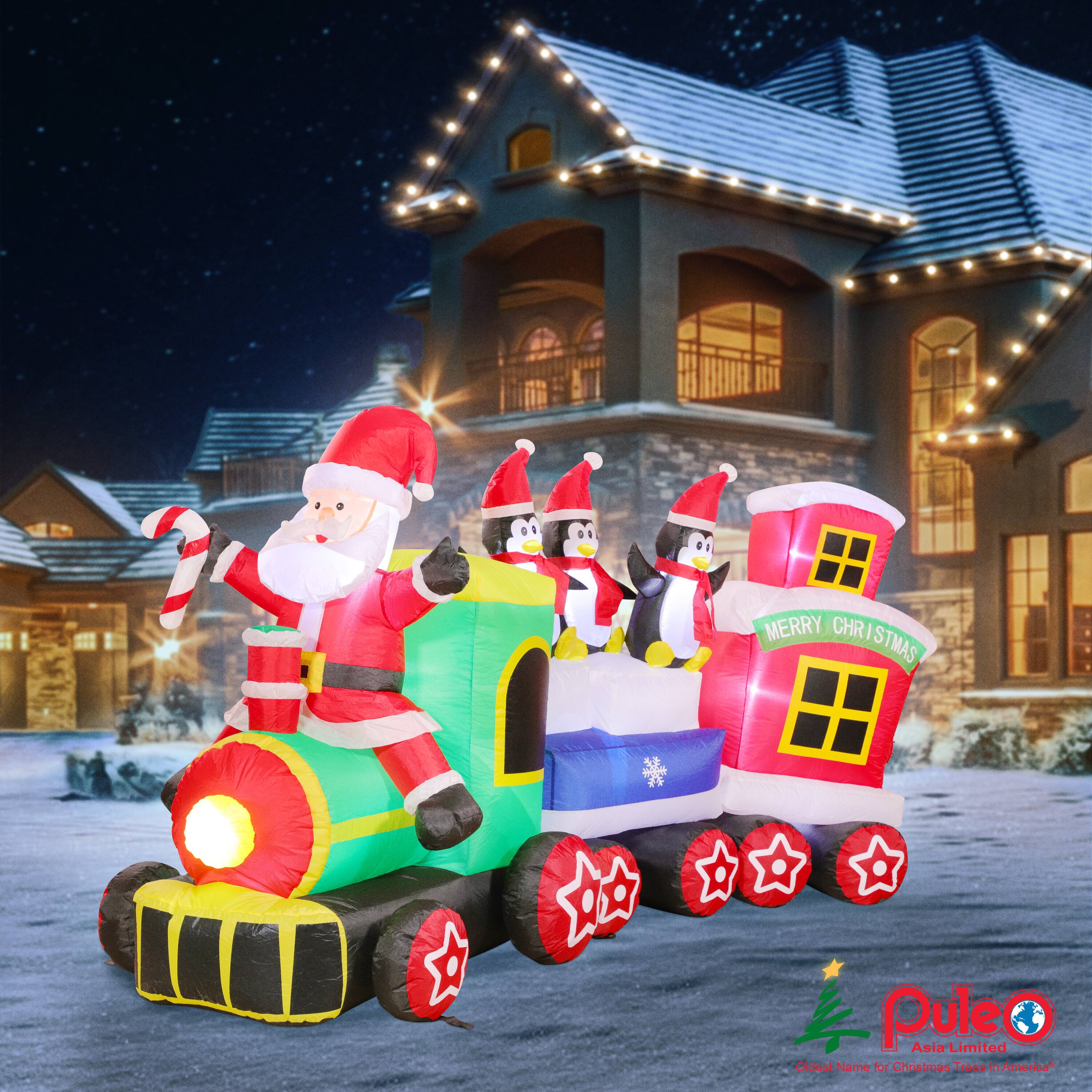7ft. Inflatable Christmas Train with Warm White LED Lights