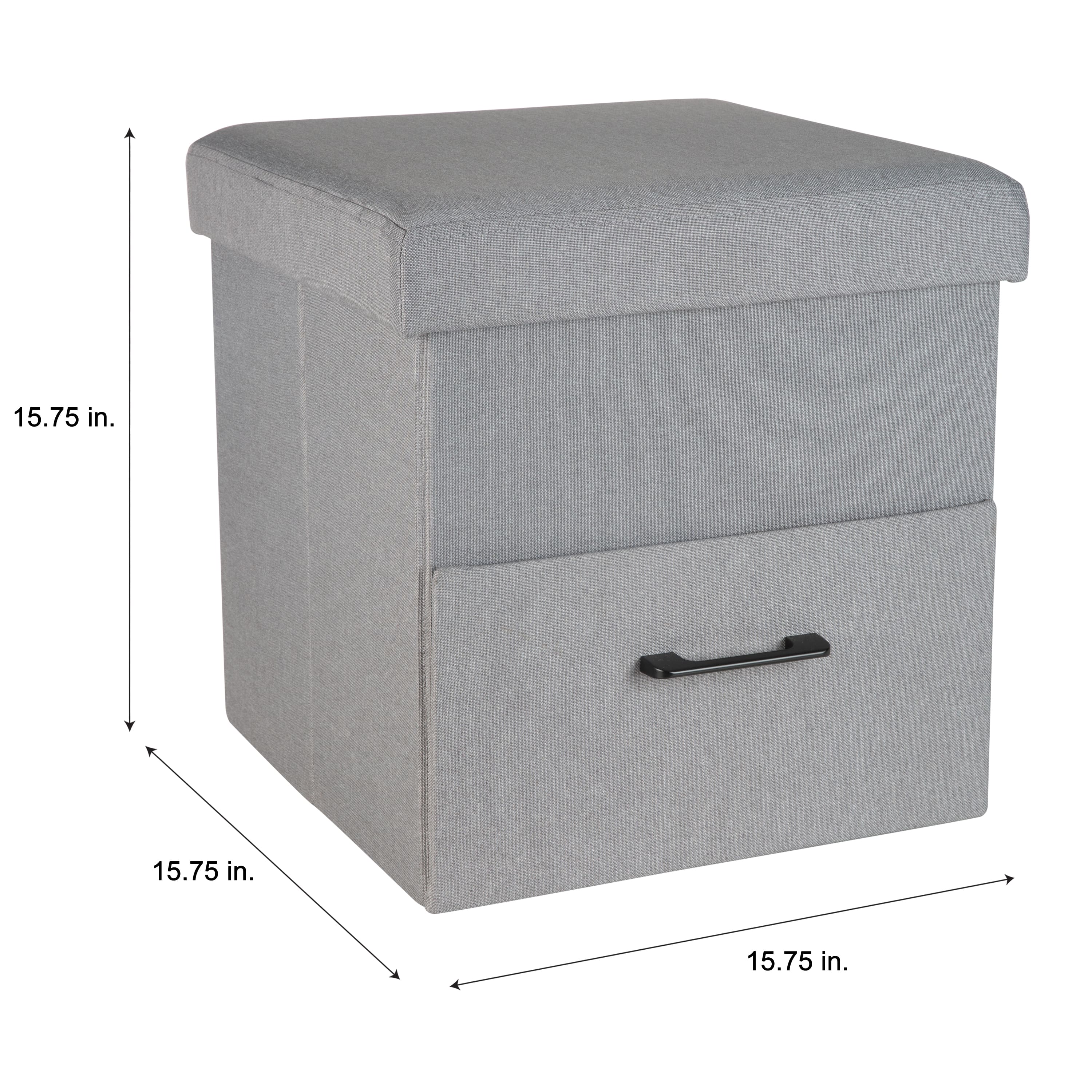 Simplify Gray Collapsible Storage Ottoman with Drawer
