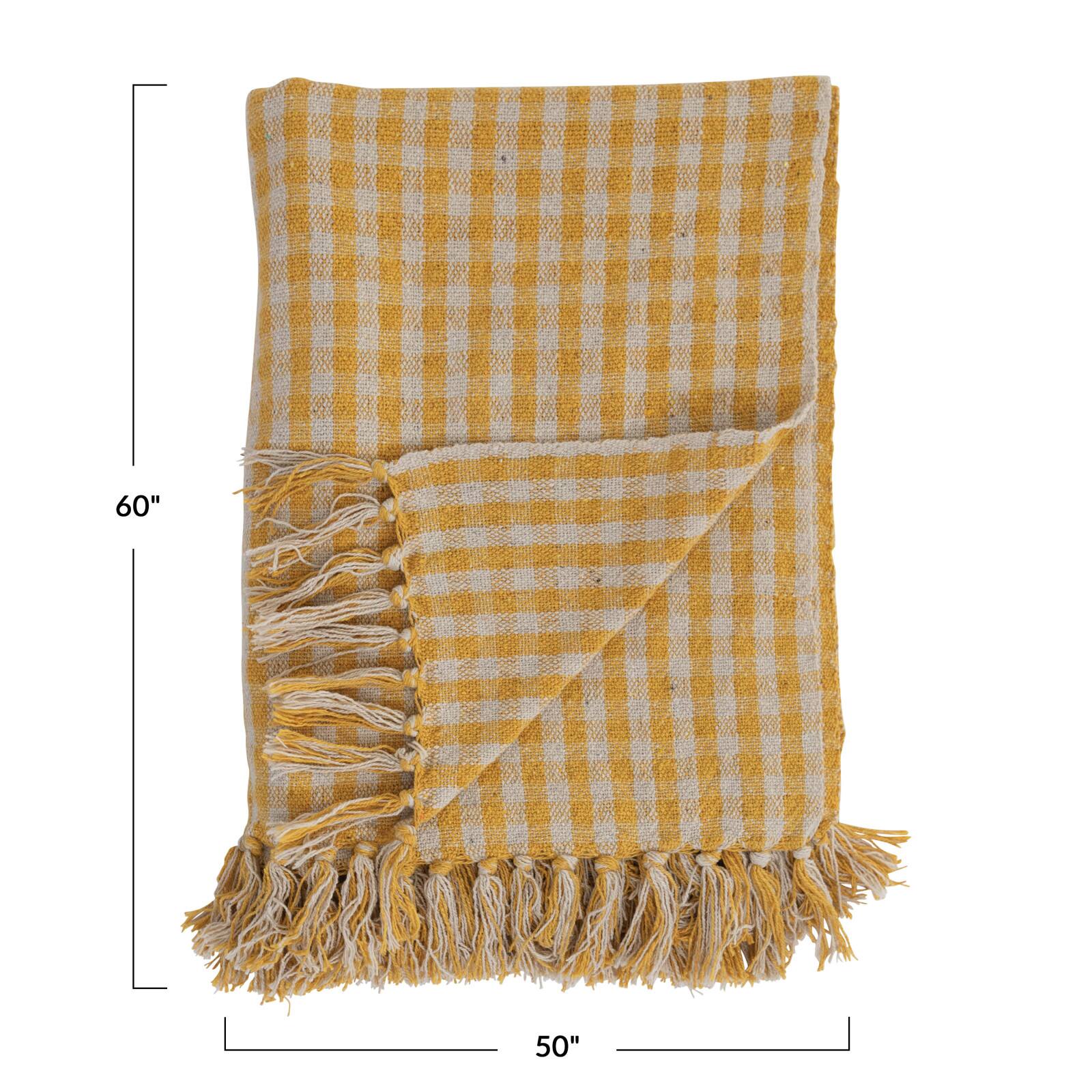 Hello Honey® Gingham Woven Recycled Cotton Blend Throw Blanket with Fringe