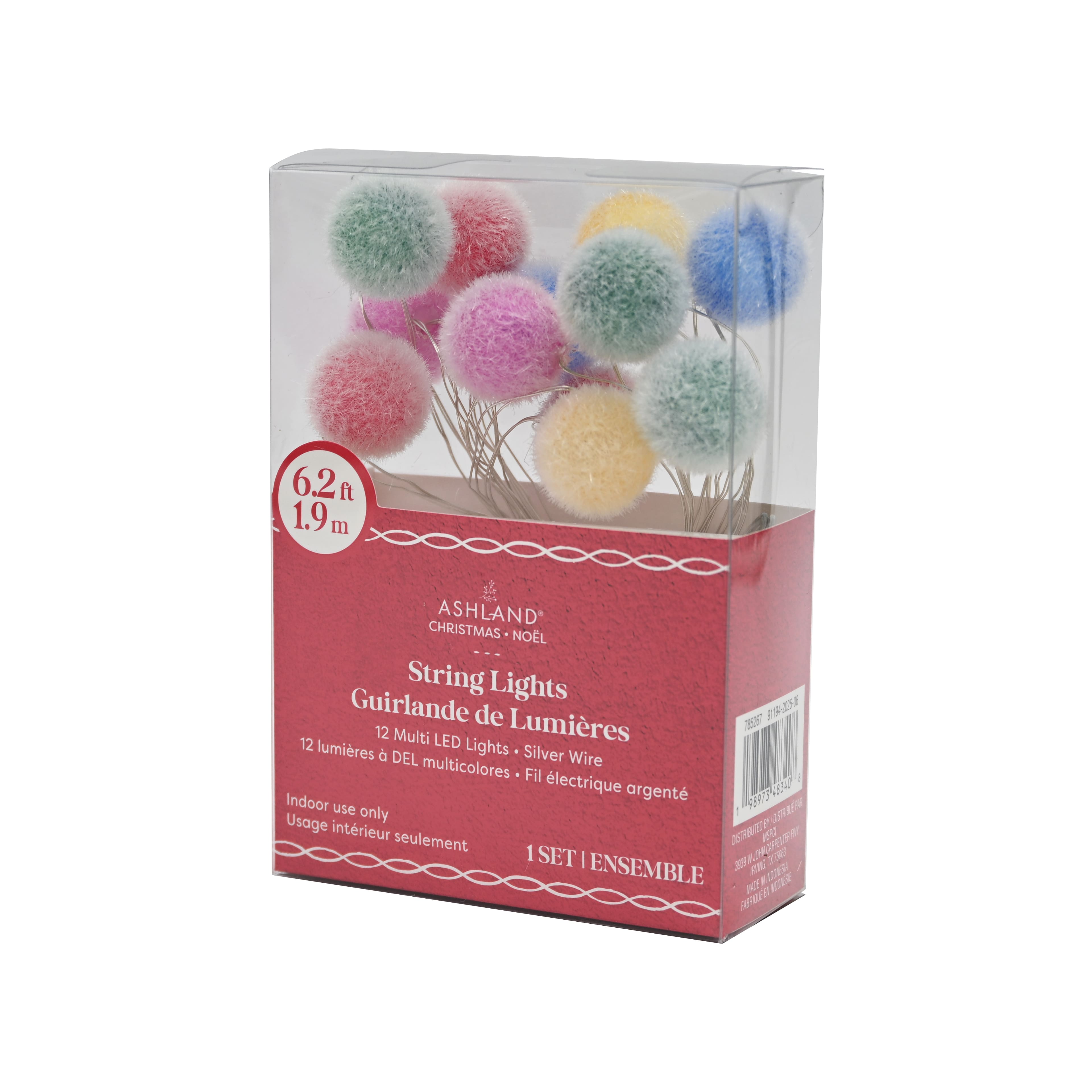 12ct. Multicolor LED Fuzzy Ball String Lights on Silver Wire by Ashland&#xAE;