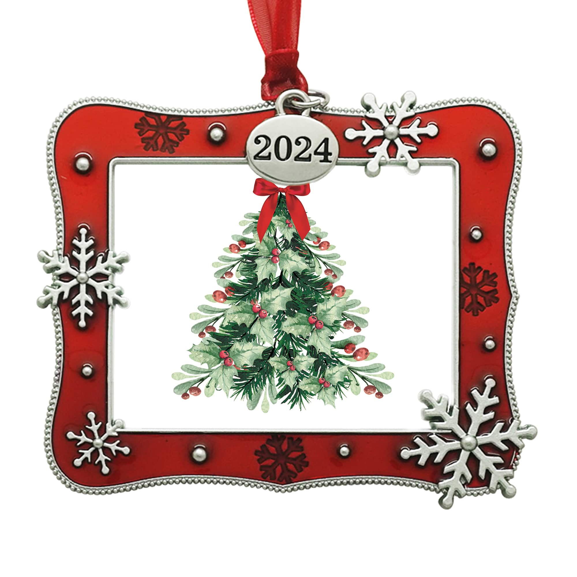 2&#x22; x 2.5&#x22; Red &#x26; Silver Snowflake 2024 Ornament Frame by Studio D&#xE9;cor&#xAE;