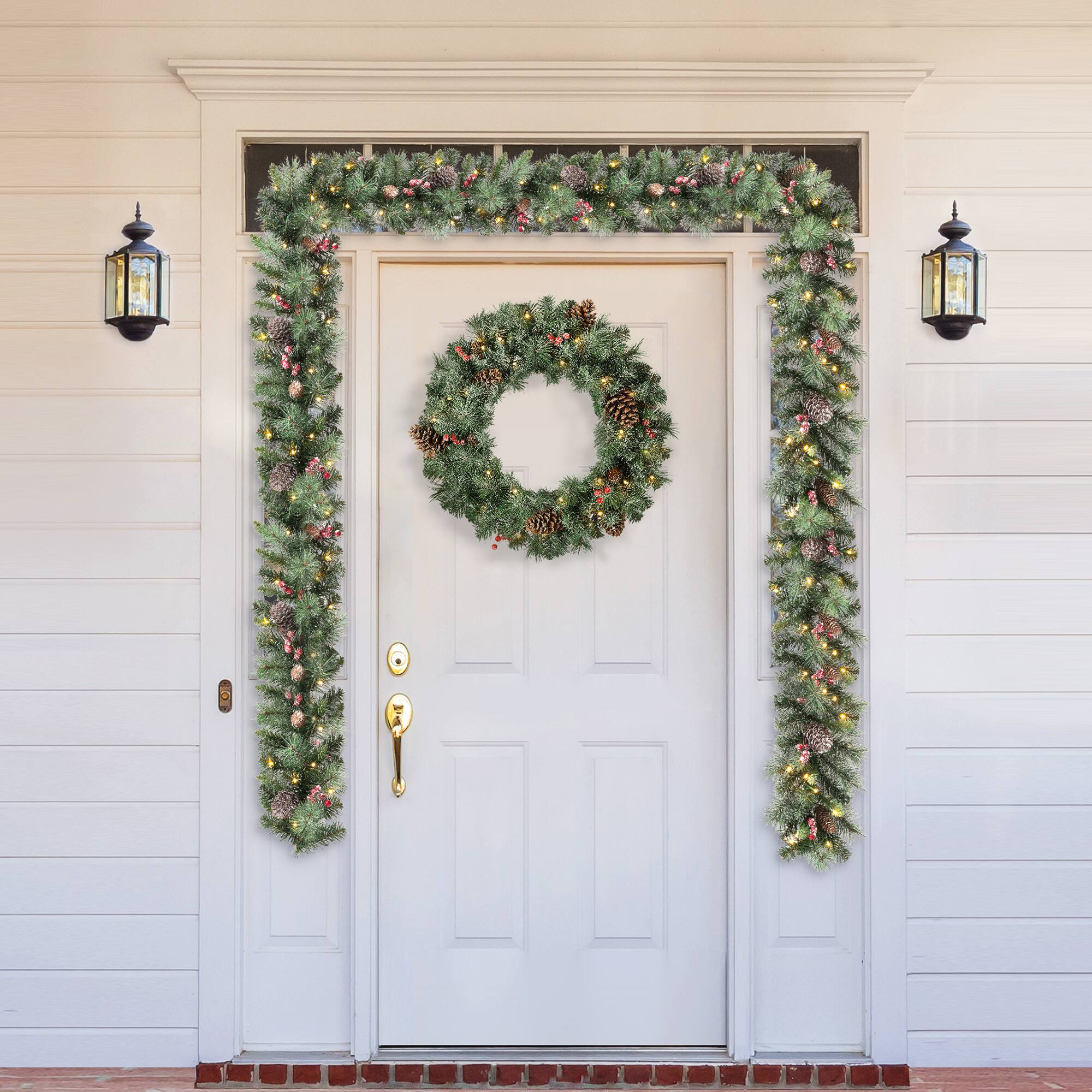 Glitzhome&#xAE; 6ft. Pre-Lit Glittered Pinecones &#x26; Berries Christmas Garland, 2ct.