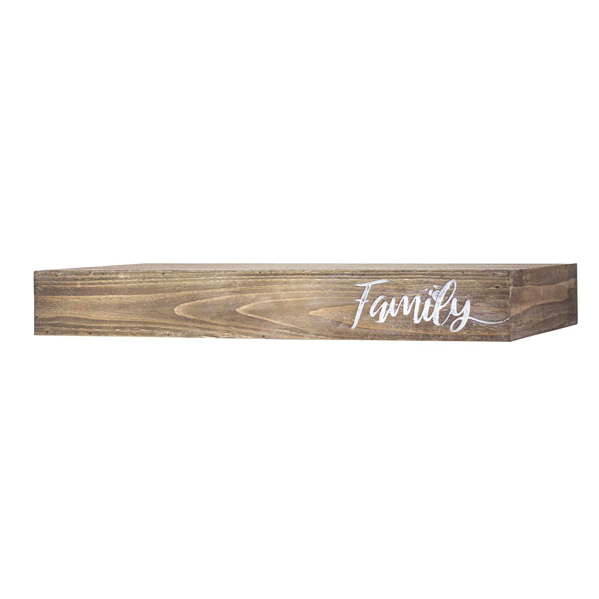 Walnut &#x22;Family&#x22; Text Engraving Floating Wall Shelf