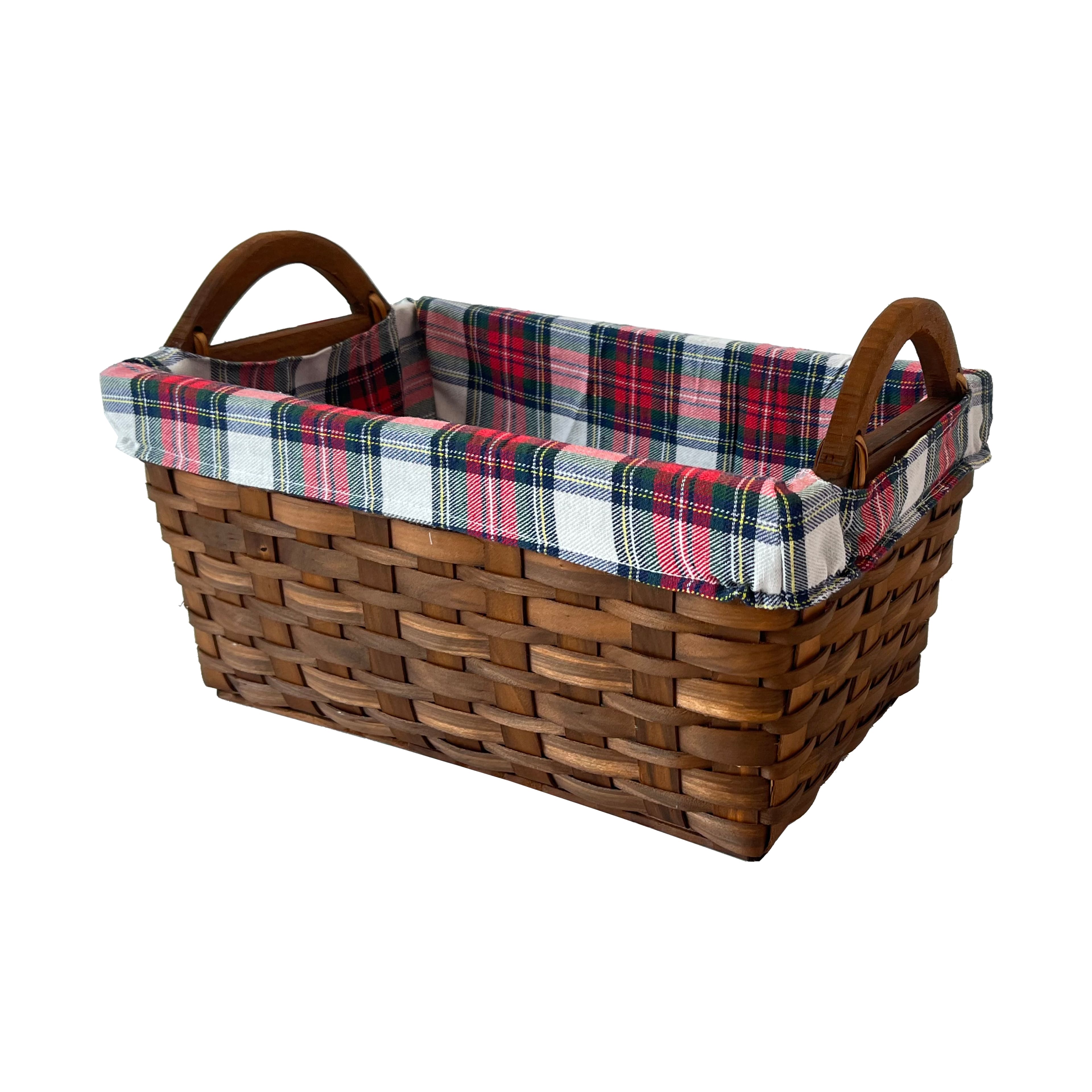 Medium Wood Basket with Plaid Liner by Ashland&#xAE;