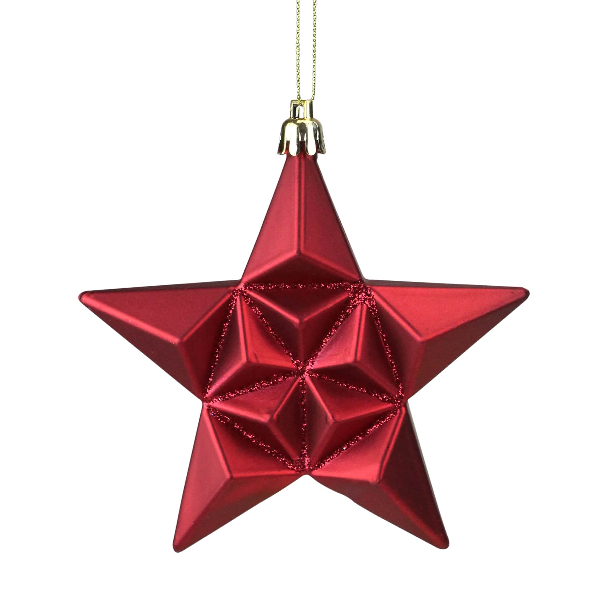12ct. 5&#x22; Glitter Matte Red &#x26; Gold Star Shatterproof Christmas Ornaments