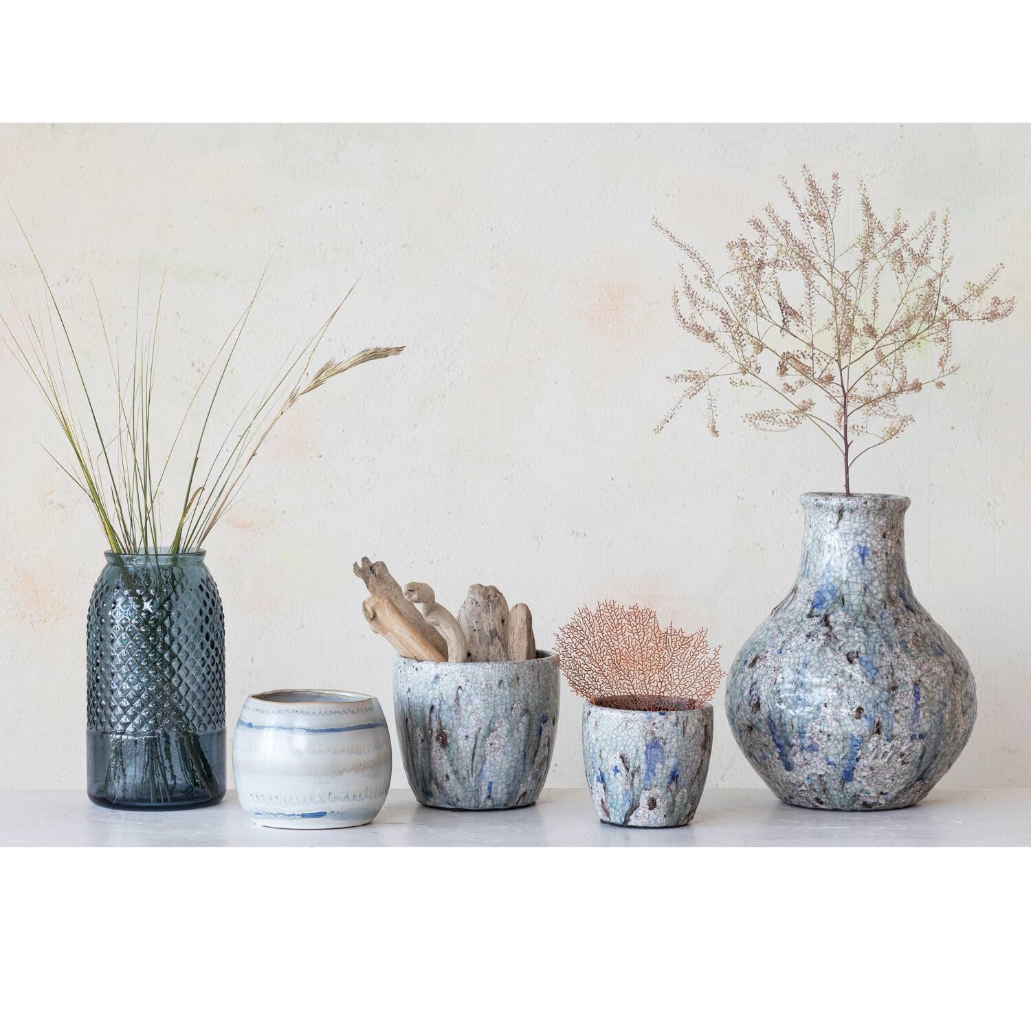 Hello Honey® 5.25" Blue Crackle Glaze Terra Cotta Planter