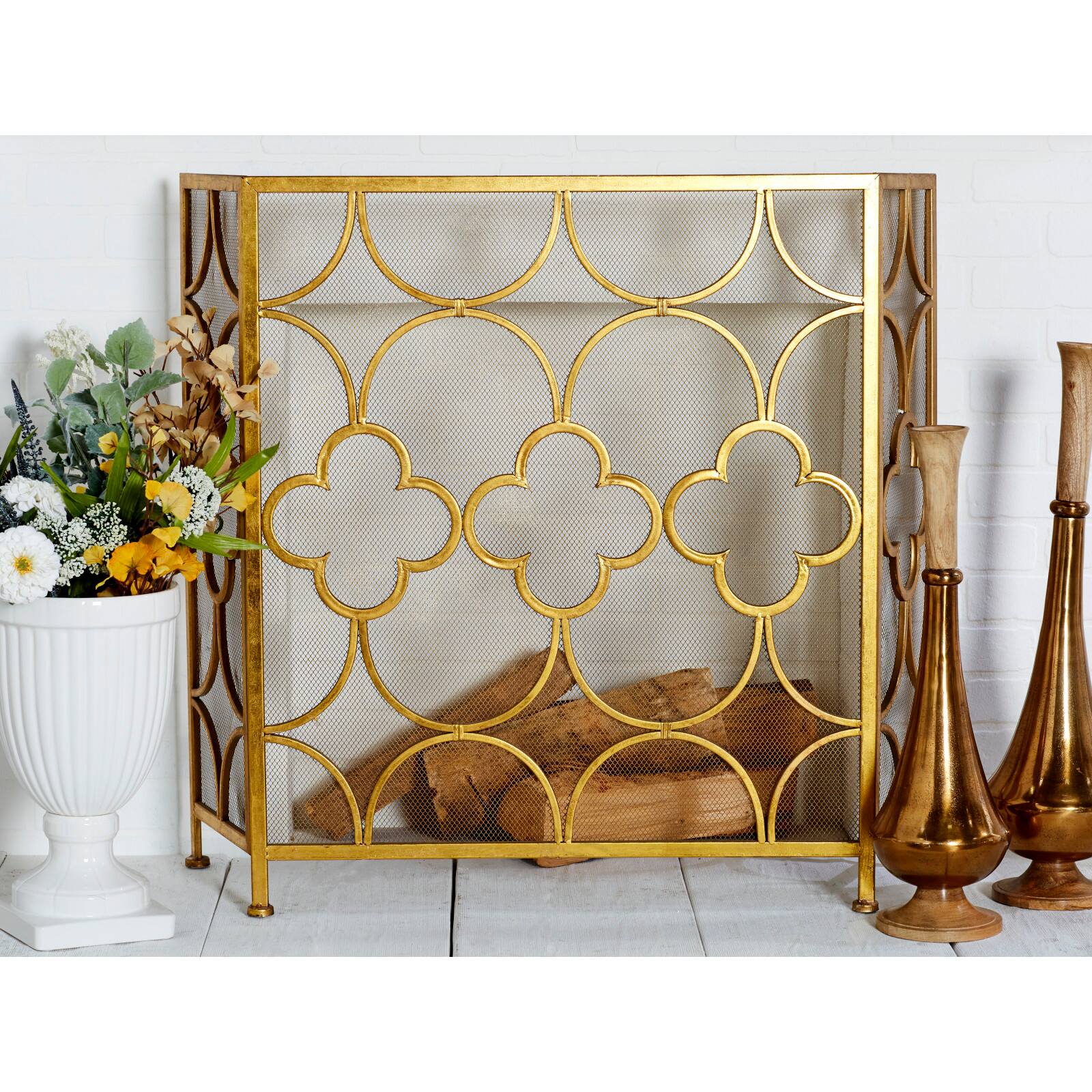 Gold Metal Contemporary Fireplace Screen, 35" x 50" x 1"