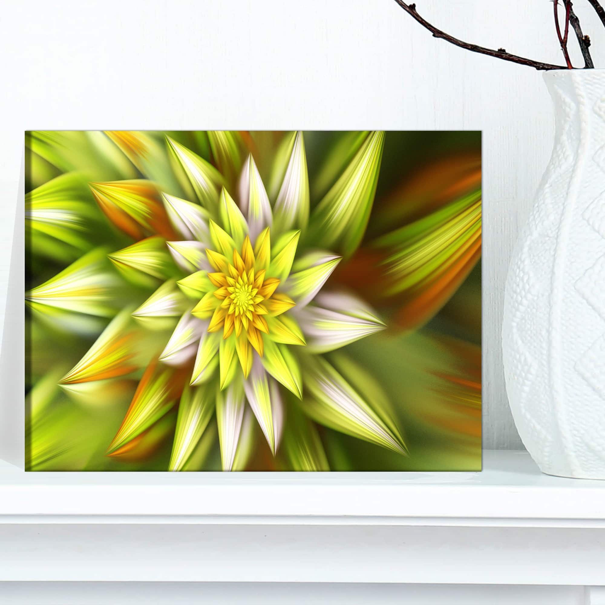 Designart - Huge Yellow Fractal Flower - Floral Canvas Art Print