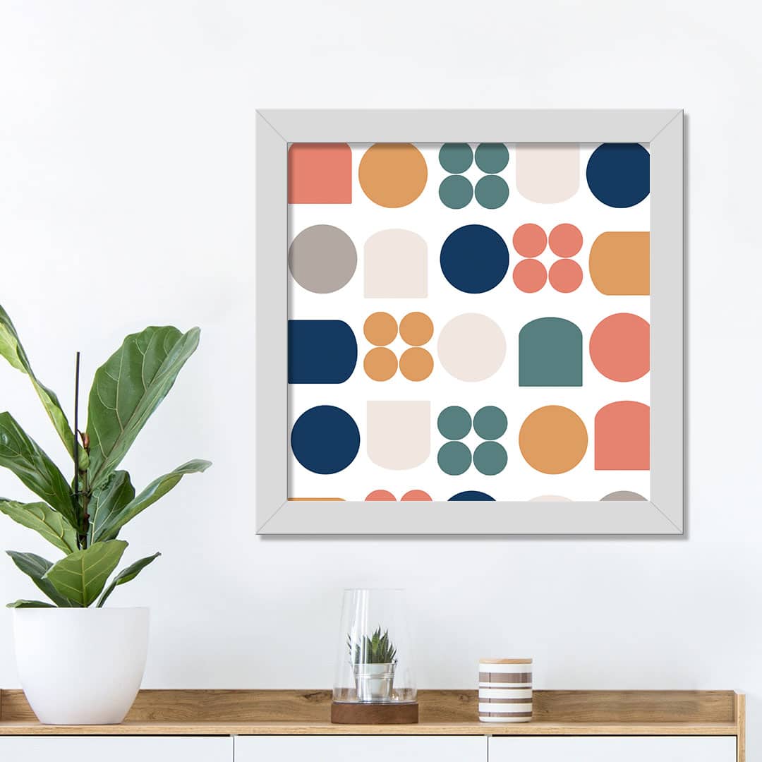 16&#x22; Retro Shapes White Framed Print Under Plexiglass