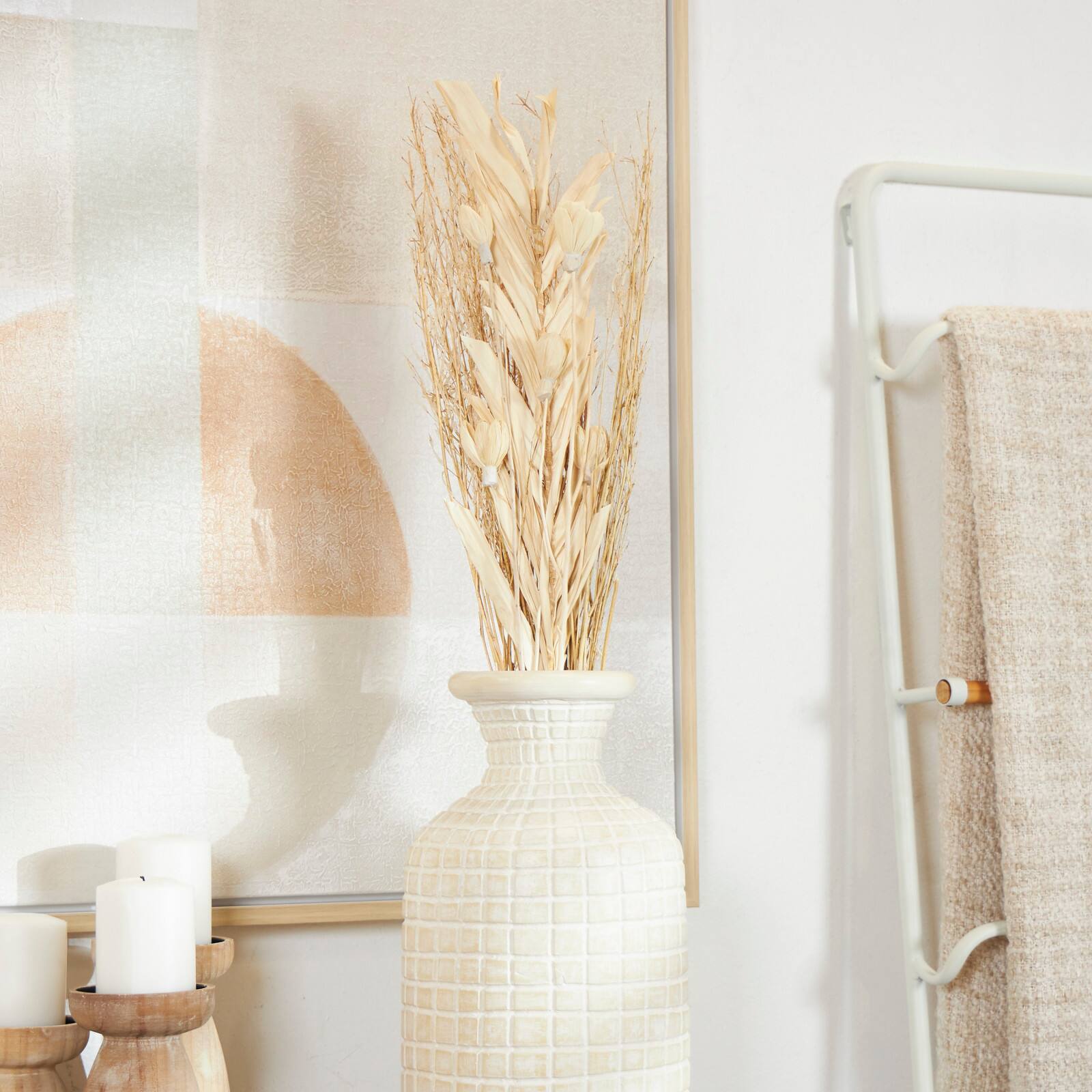 39" Cream Dried Plant Floral Bouquet Palm Leaf Natural Foliage