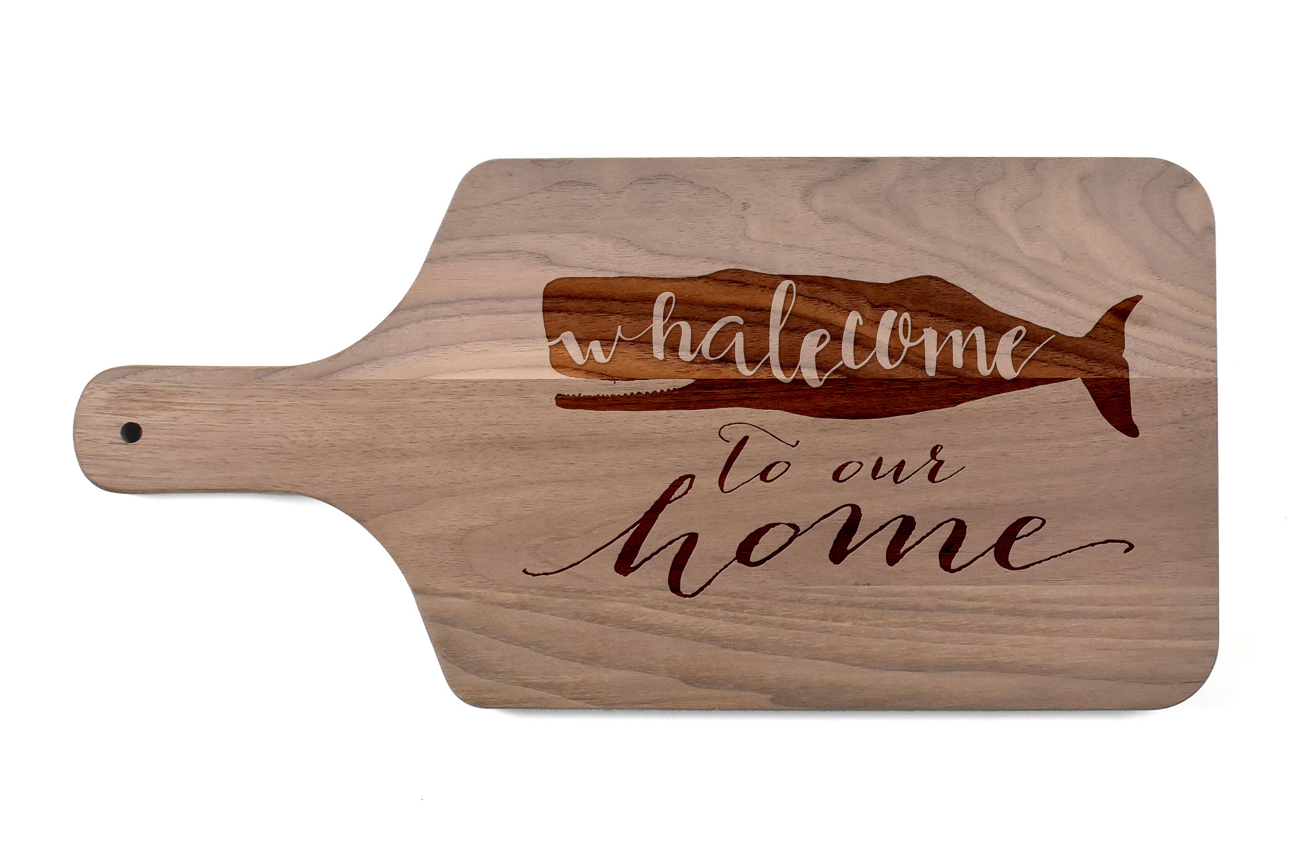 17" Whalecome To Our Home Walnut Wood Paddle Cutting Board
