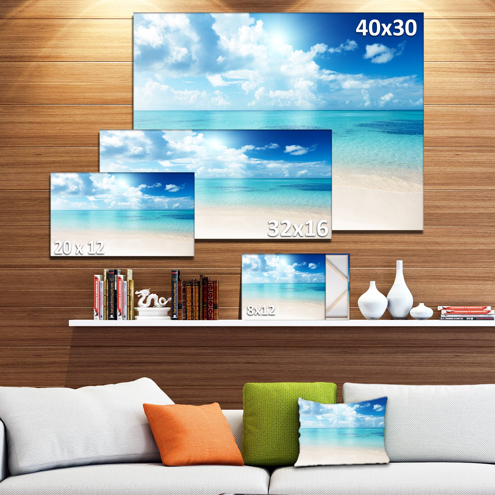 Designart - Sand of Beach in Blue Caribbean Sea - Modern Seascape Canvas Artwork