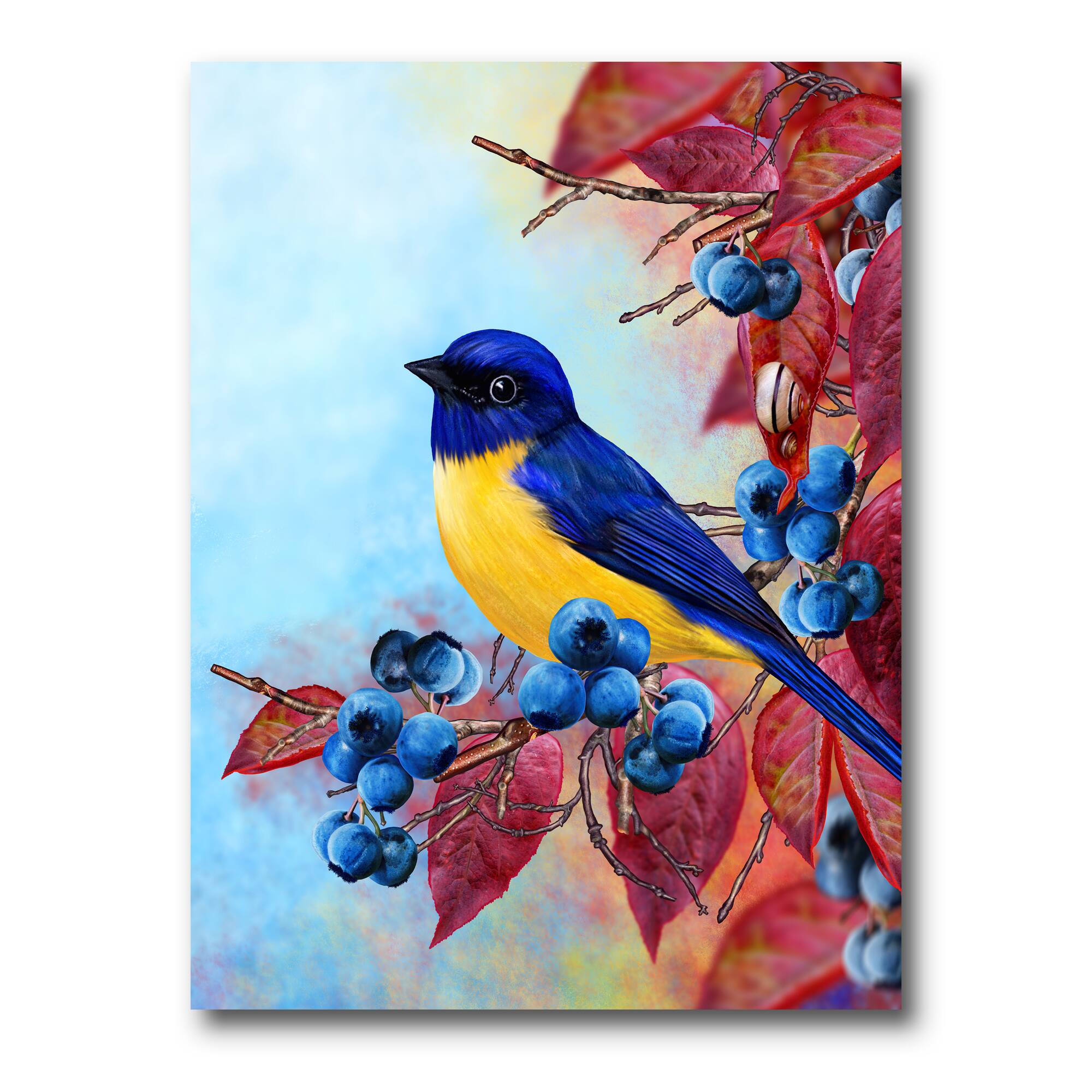 Designart - Bright Bird Bullfinch Sitting On A Branch I - Traditional Canvas Wall Art Print
