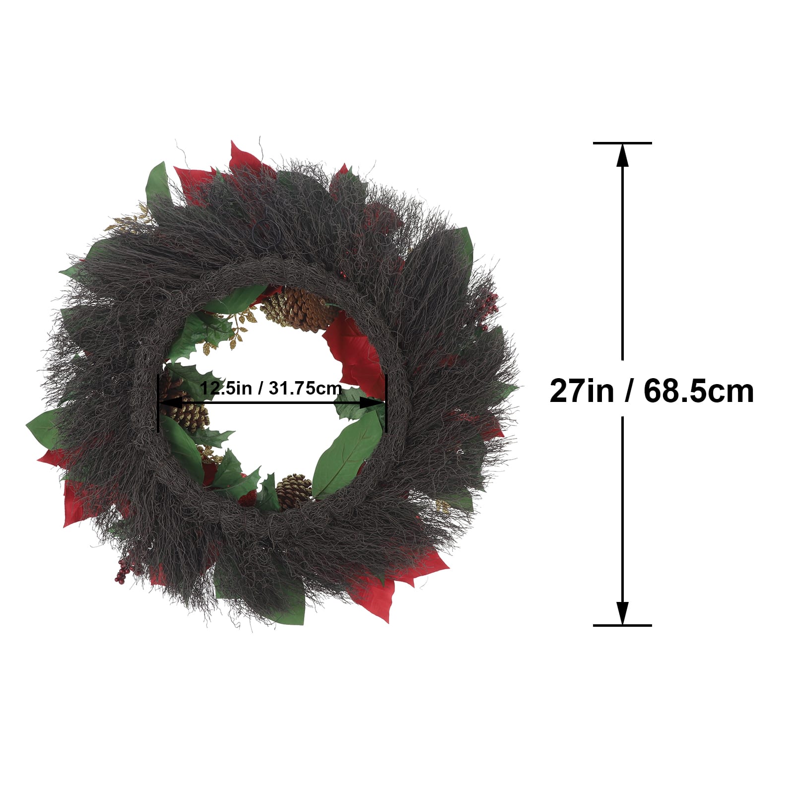 27&#x22; Red Poinsettia, Ornament &#x26; Pinecone Designer Premium Floral Wreath by Ashland&#xAE;