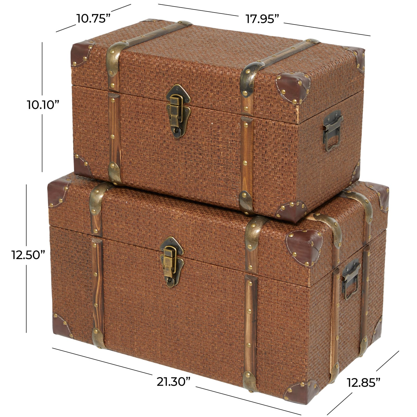 Brown Inspired Trunk with Latches & Leather Accent Set