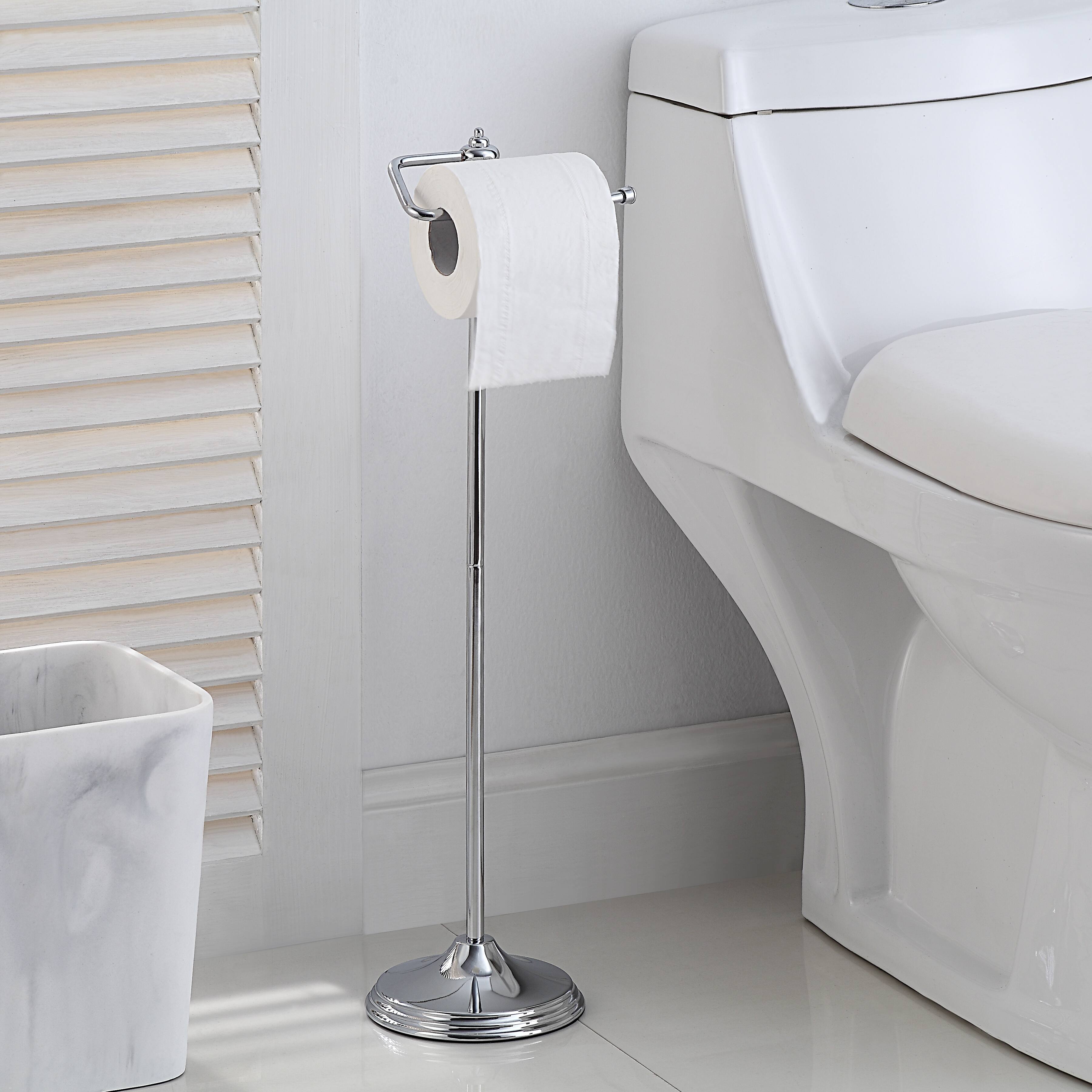 SunnyPoint 24.5&#x22; Chrome Bathroom Free Standing Toilet Tissue Paper Holder with Reserve Function