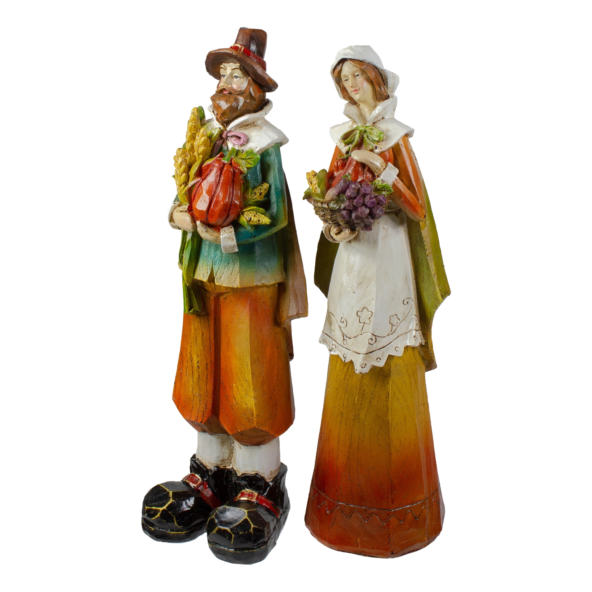 Male &#x26; Female Pilgrim Wooden Thanksgiving Figurine Set