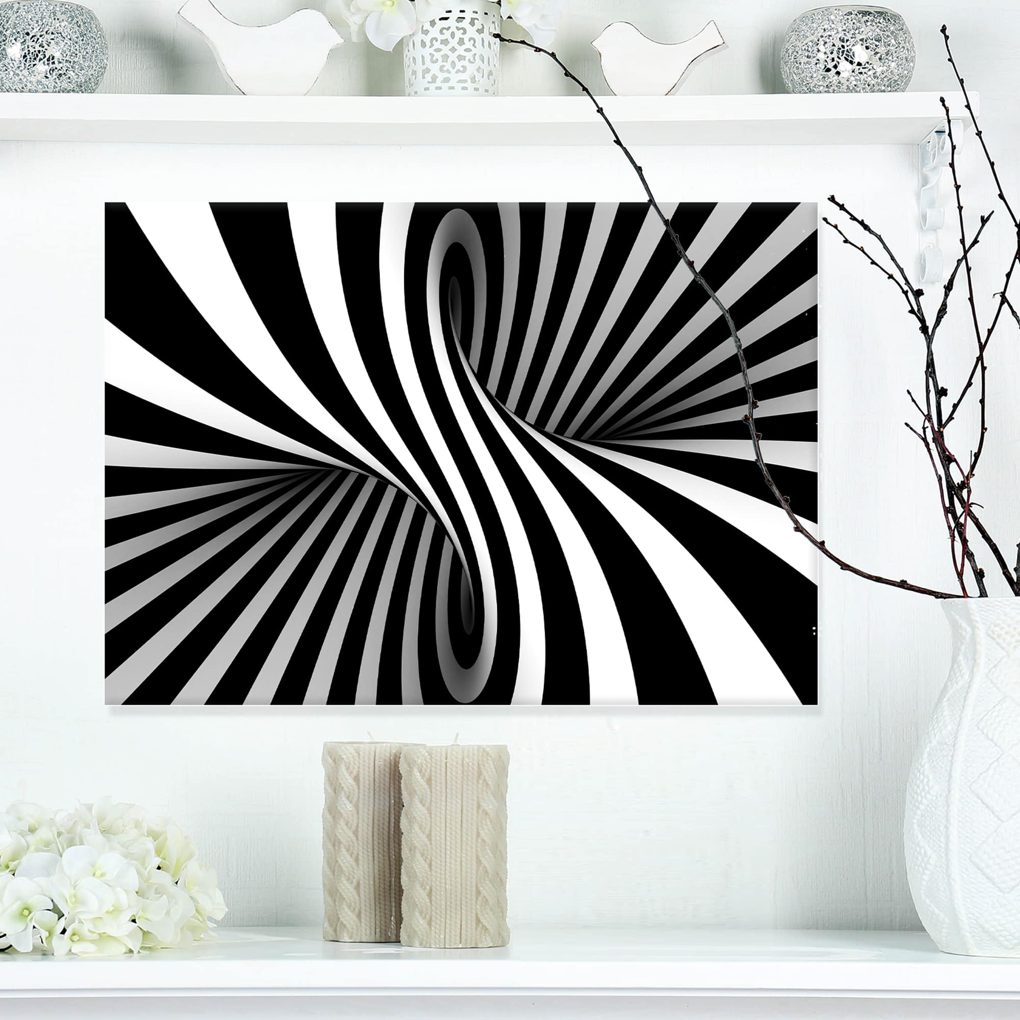 Designart - Black and White Spiral - Abstract Canvas Art Print