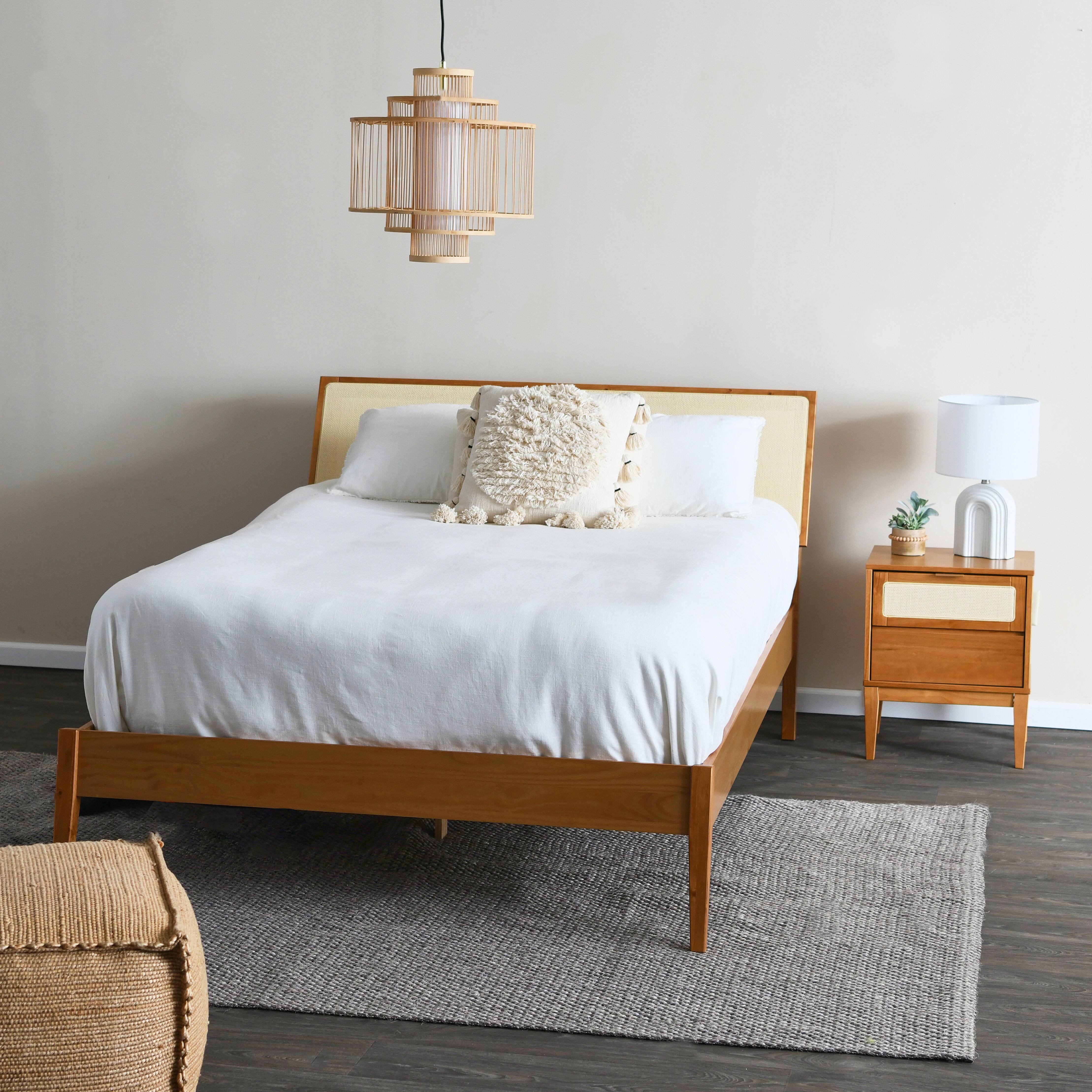 Hello Honey® Crawford 24" Solid Wood Nightstand with Storage Drawers and Cane Detail