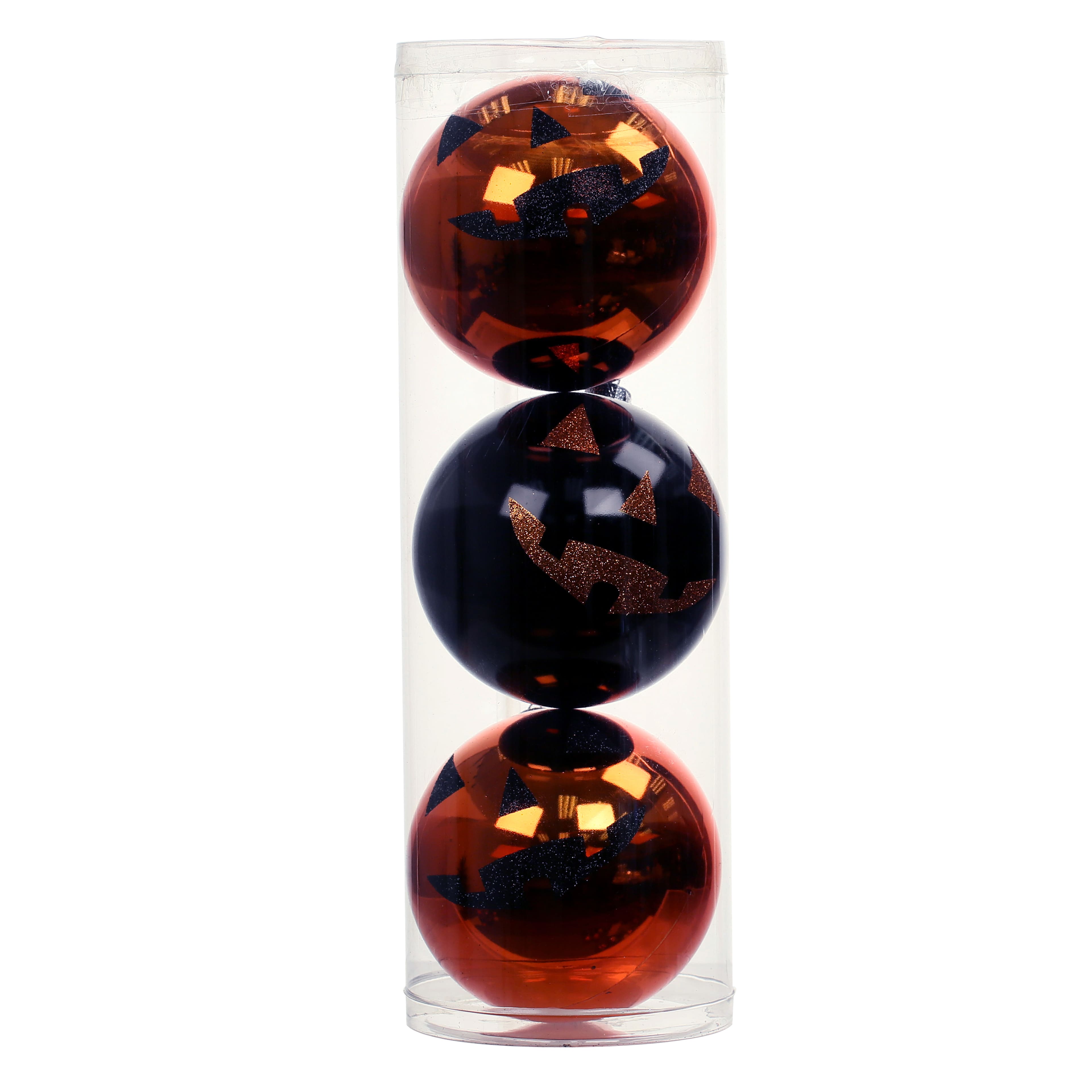 4.75&#x22; Orange &#x26; Black Jack-O&#x27;-Lantern Plastic Ball Ornament Set by Ashland&#xAE;