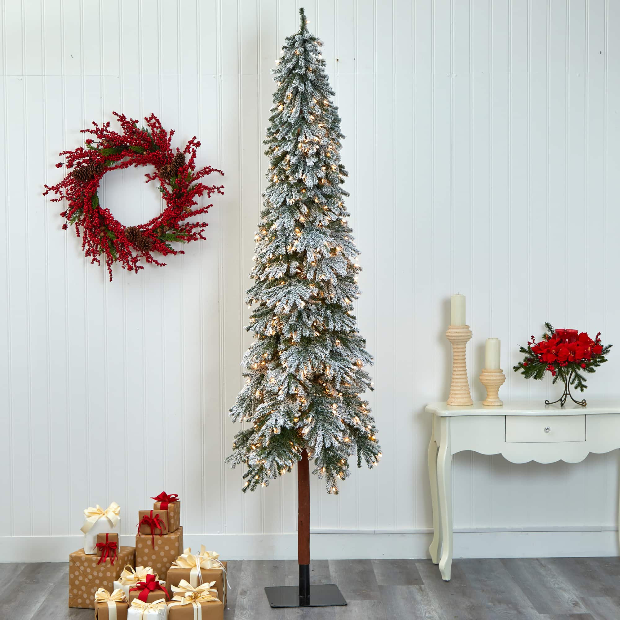 9ft. Pre-Lit Flocked Grand Alpine Artificial Christmas Tree, Clear LED Lights