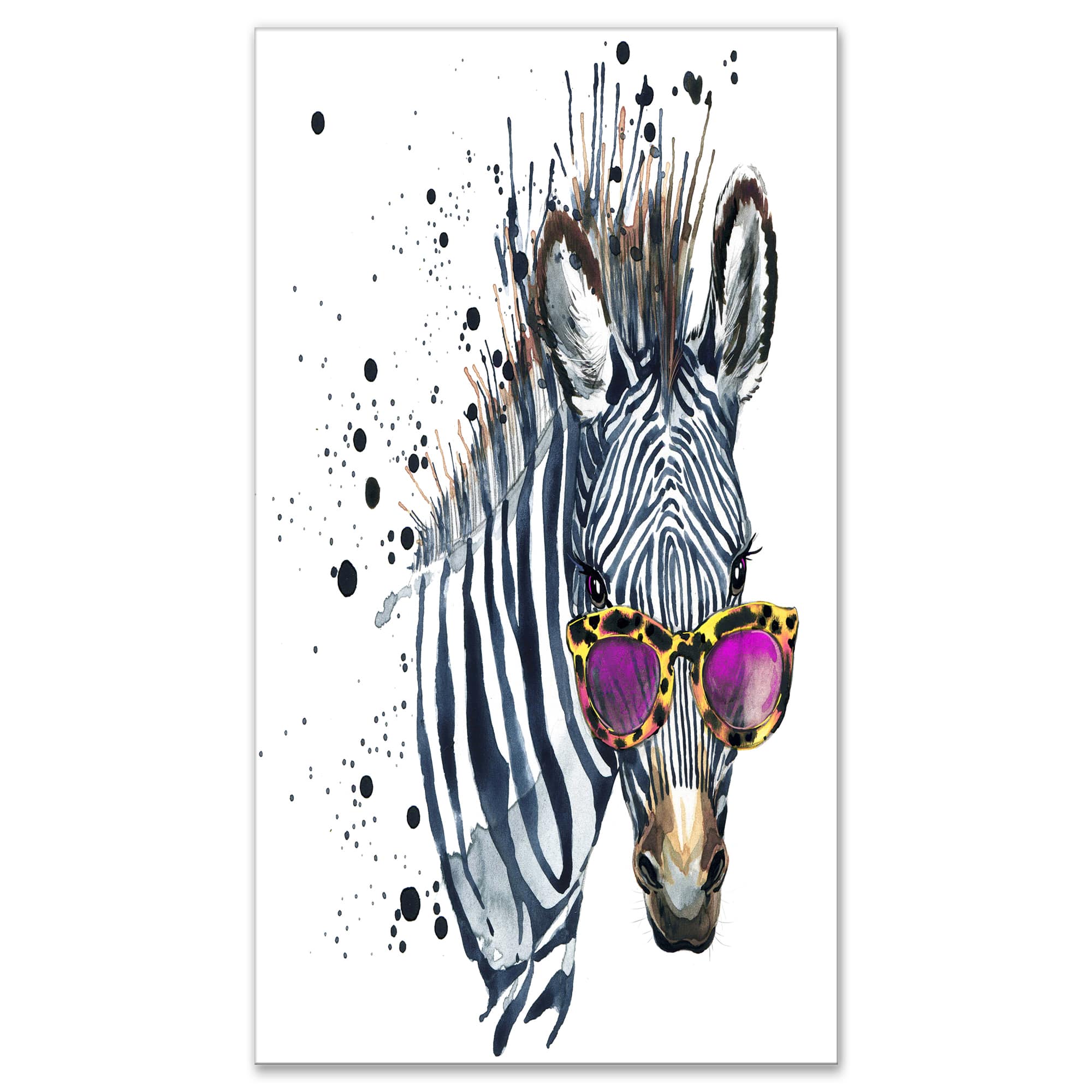 Designart - Funny Zebra Watercolor - Animal Canvas Art Print