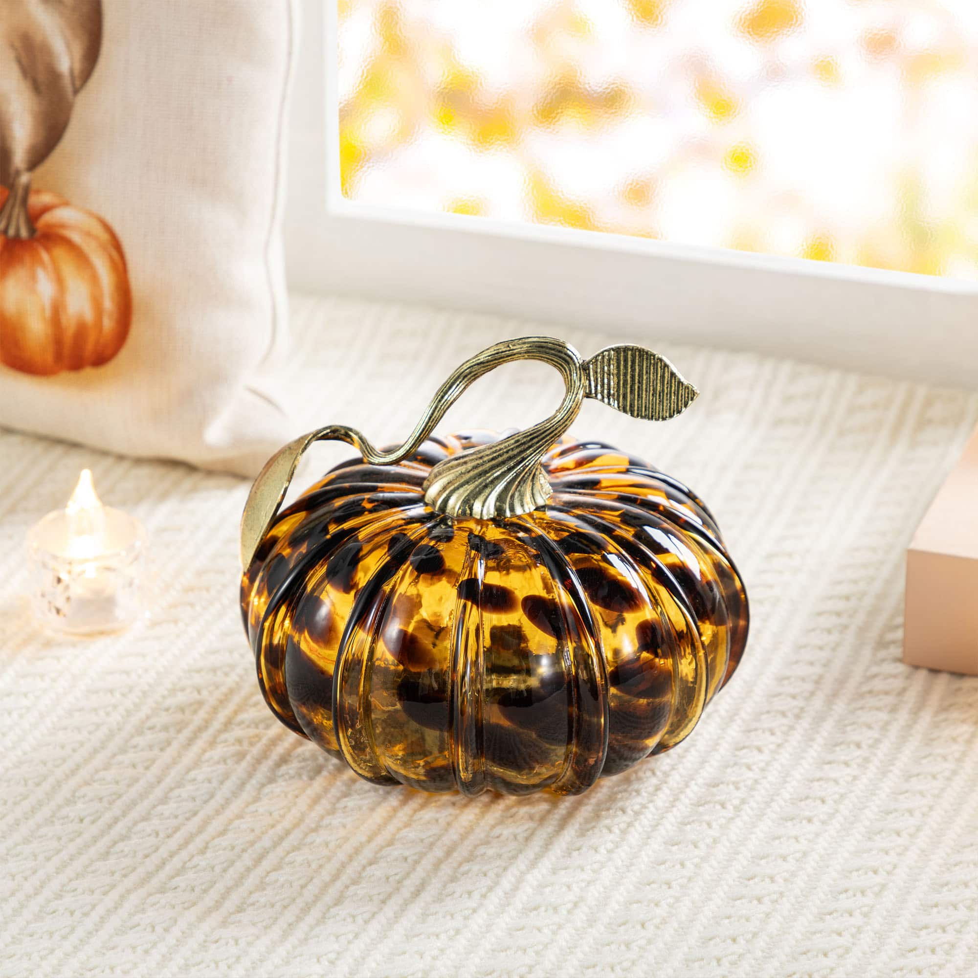 Glitzhome&#xAE; Amber Dots Glass Pumpkin