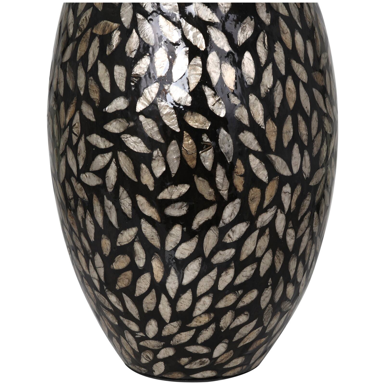 22&#x22; Black Mother of Pearl Handmade Mosaic Floral Inspired Vase