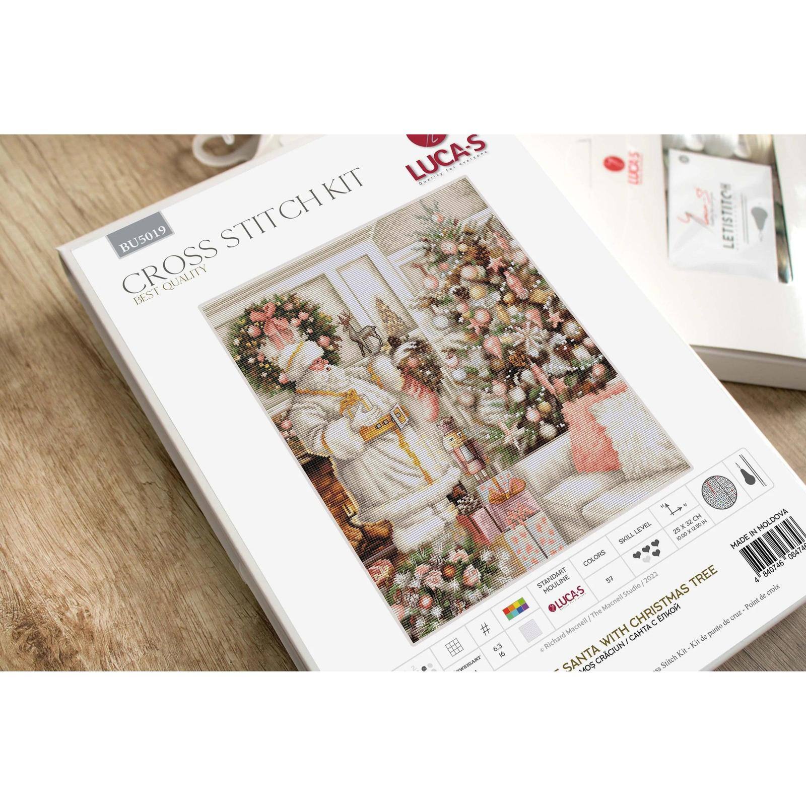 Luca-S White Santa With Christmas Tree Counted Cross-Stitch Kit