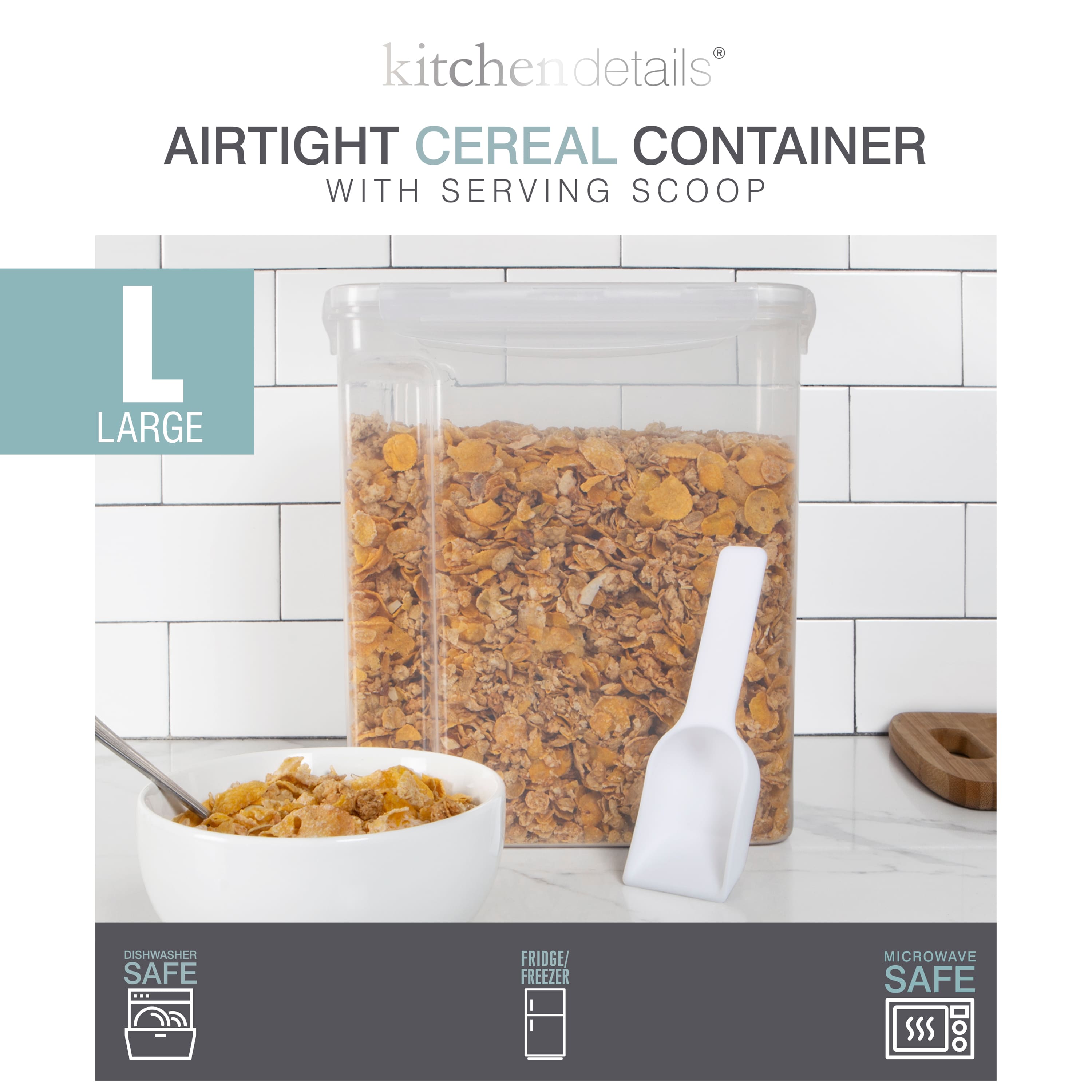 Kitchen Details Large Airtight Cereal Container with Scooper