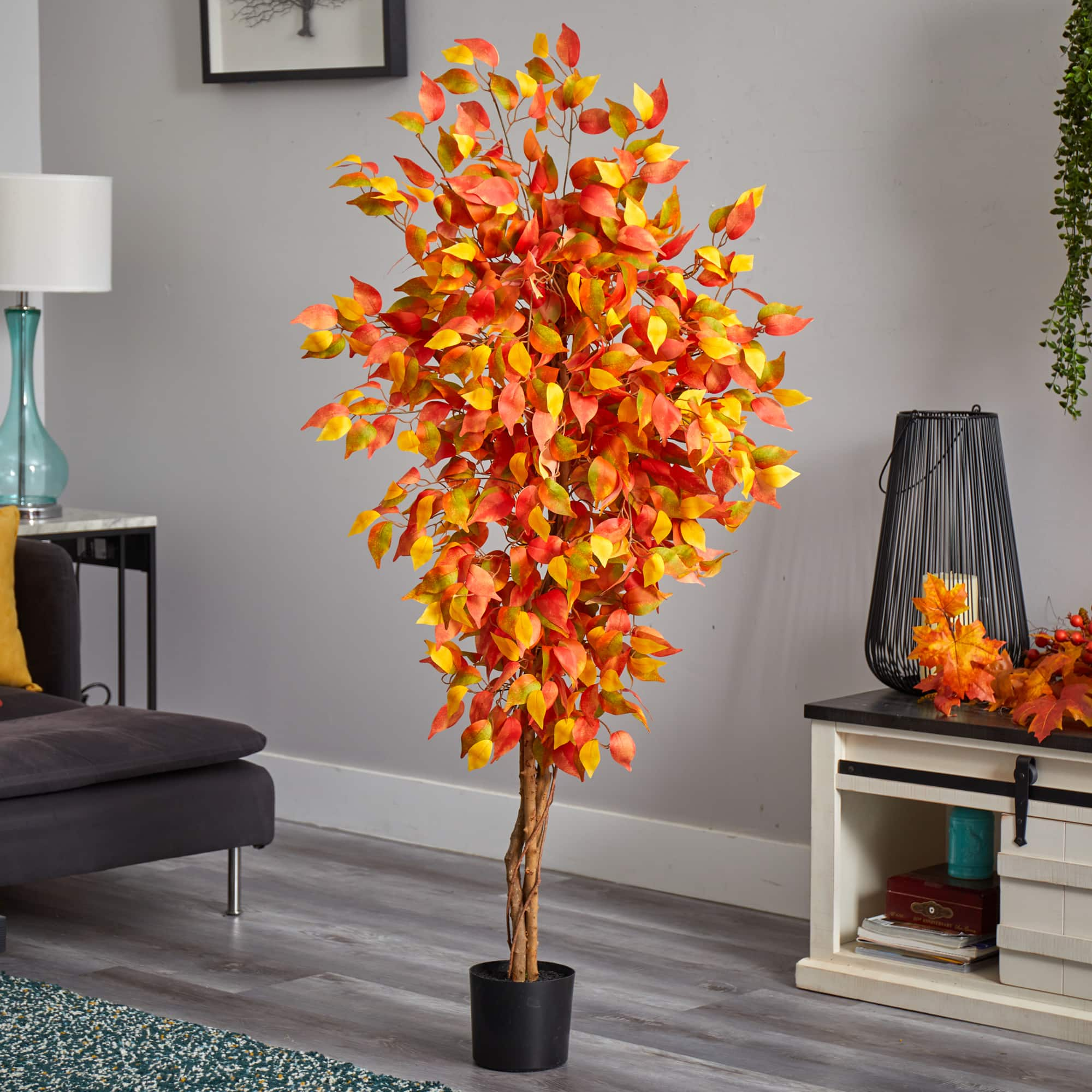 5ft. Orange Autumn Ficus Artificial Fall Tree