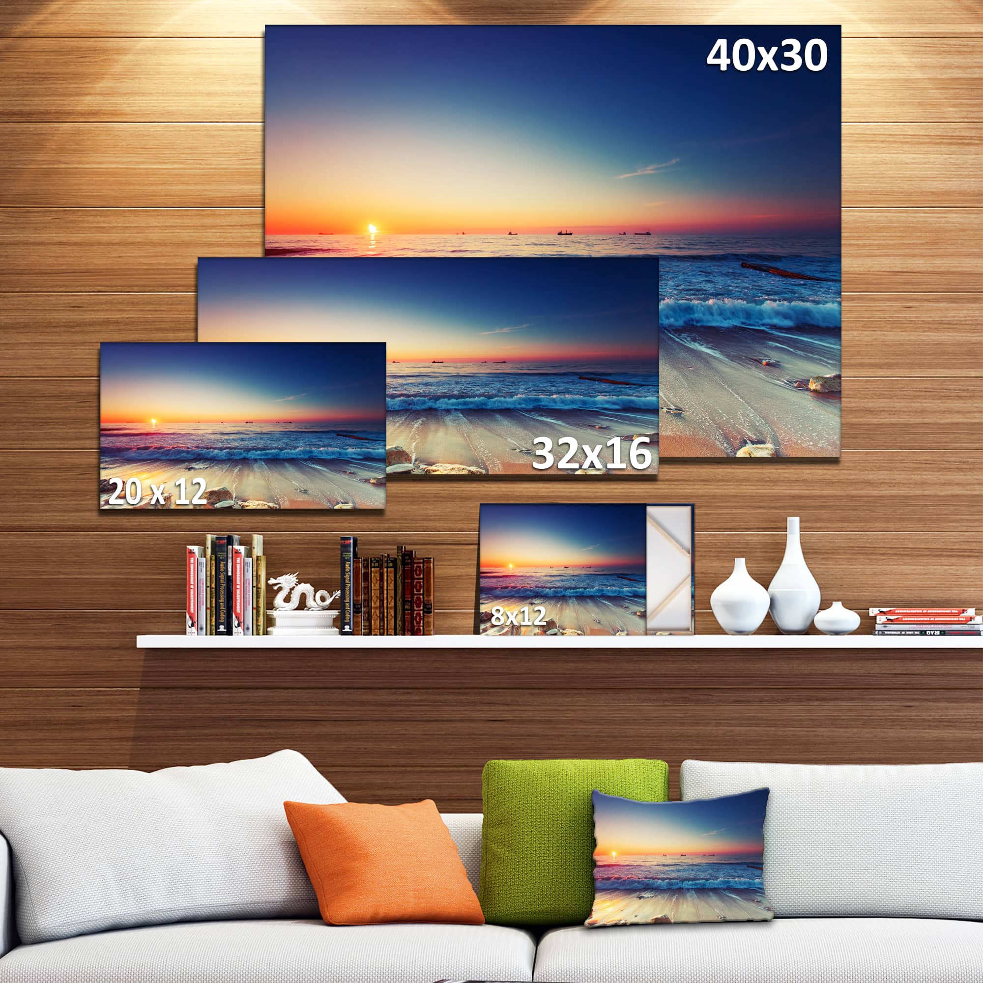 Designart - Beautiful Sunrise over Blue Sea - Seashore Canvas Art Print