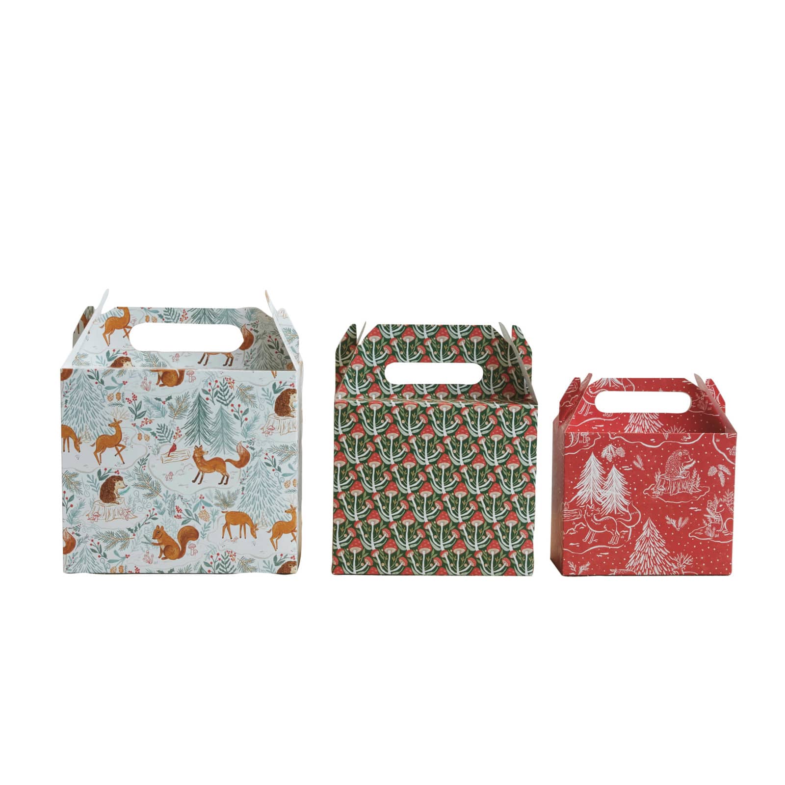 Hello Honey Multicolor Printed Flora &#x26; Fauna Pattern Paper Gift Boxes with Woodland Handles, 3ct.