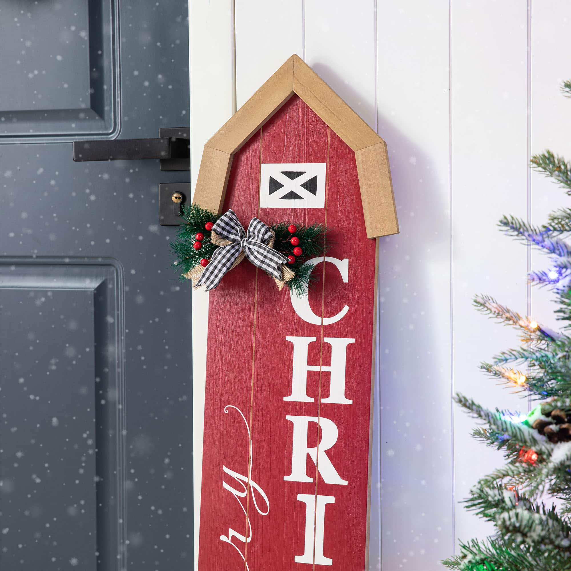 Glitzhome&#xAE; 42&#x22; &#x22;Merry Christmas&#x22; Wood Barn Porch Sign