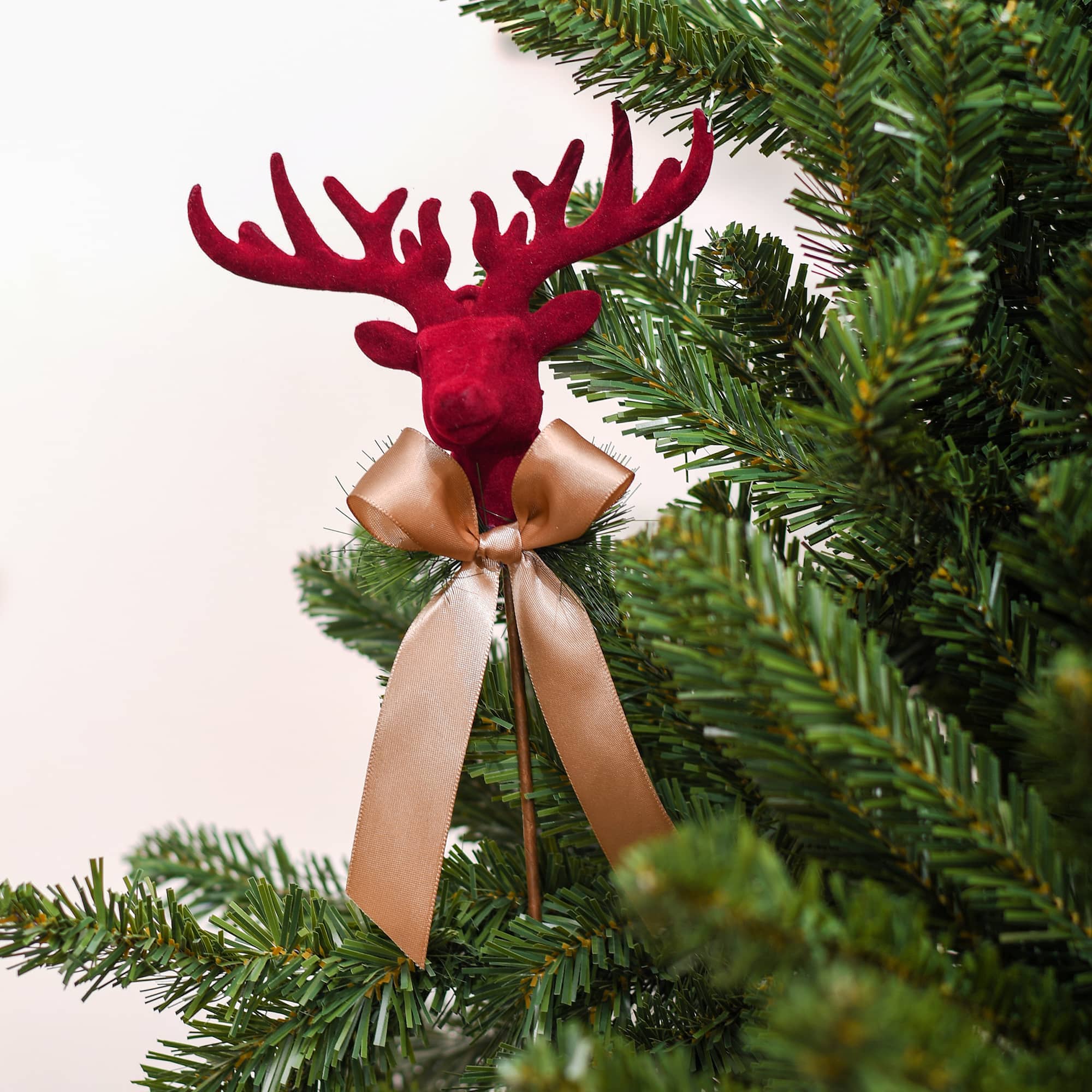 11.75&#x22; Red Flocked Reindeer &#x26; Gold Bow Pick by Ashland&#xAE;