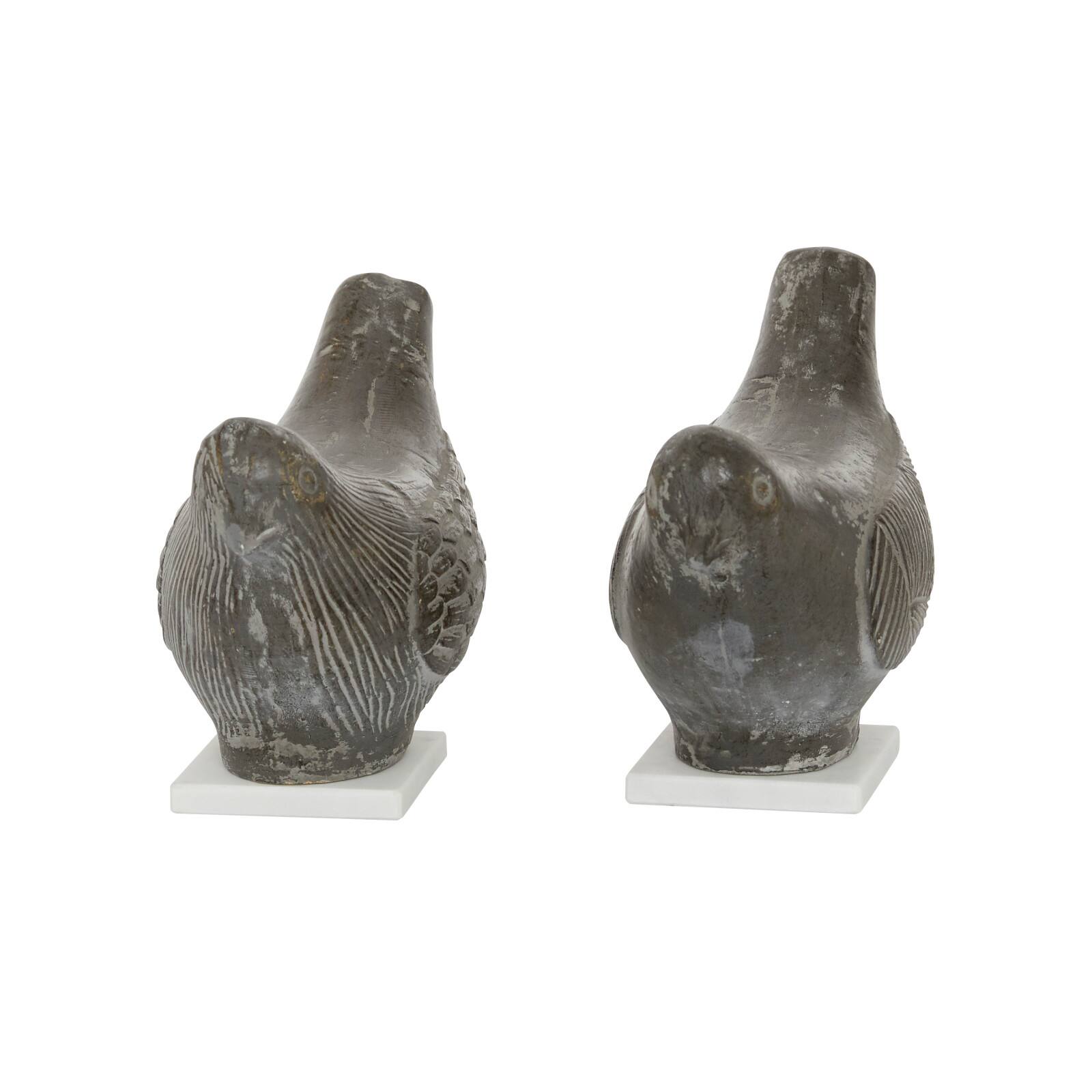 Set of 2 Brown Ceramic Coastal Bird Sculpture, 16.75", 18.25"