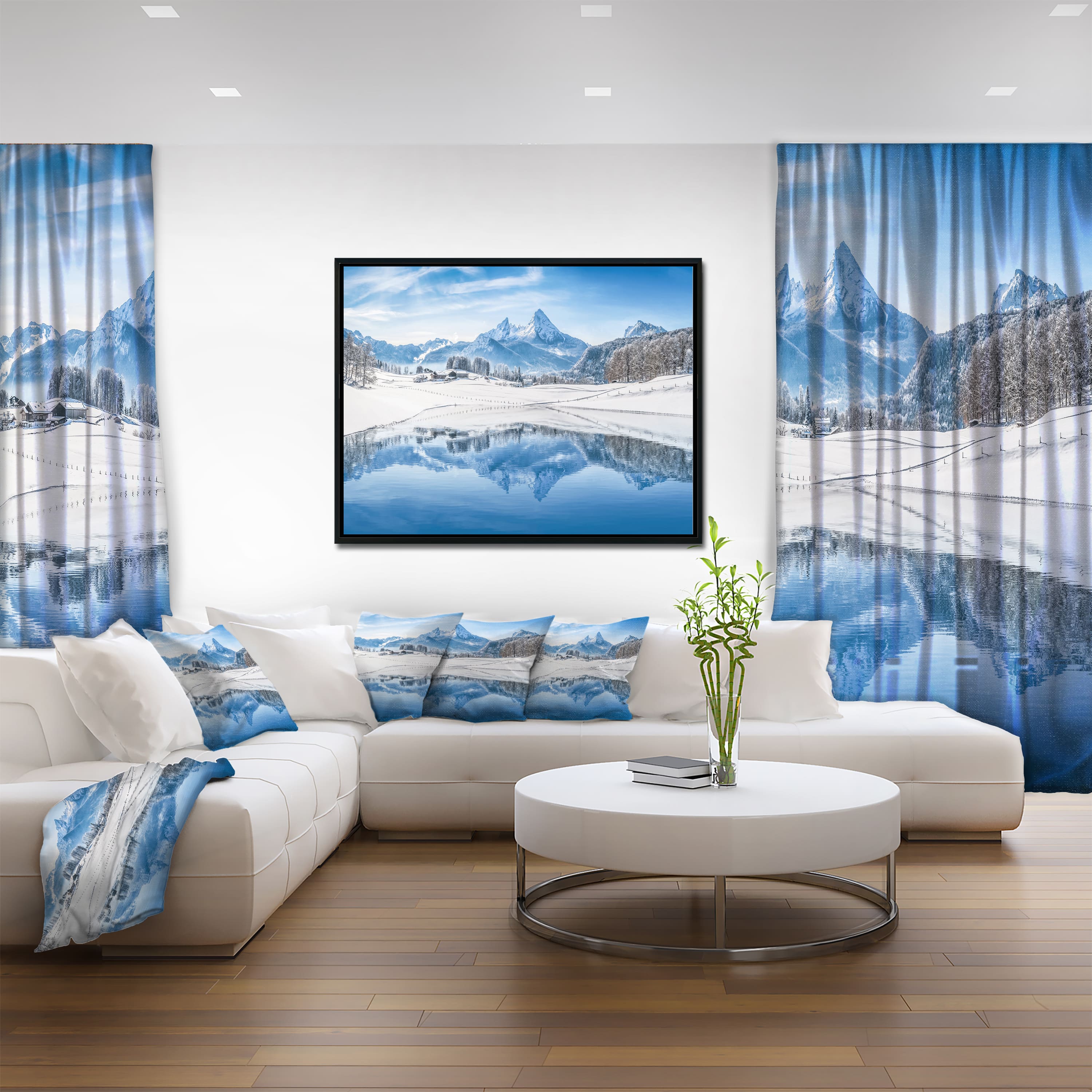 Designart - Icy Winter Mountain Alps - Landscape Photography Canvas Print in Black Frame