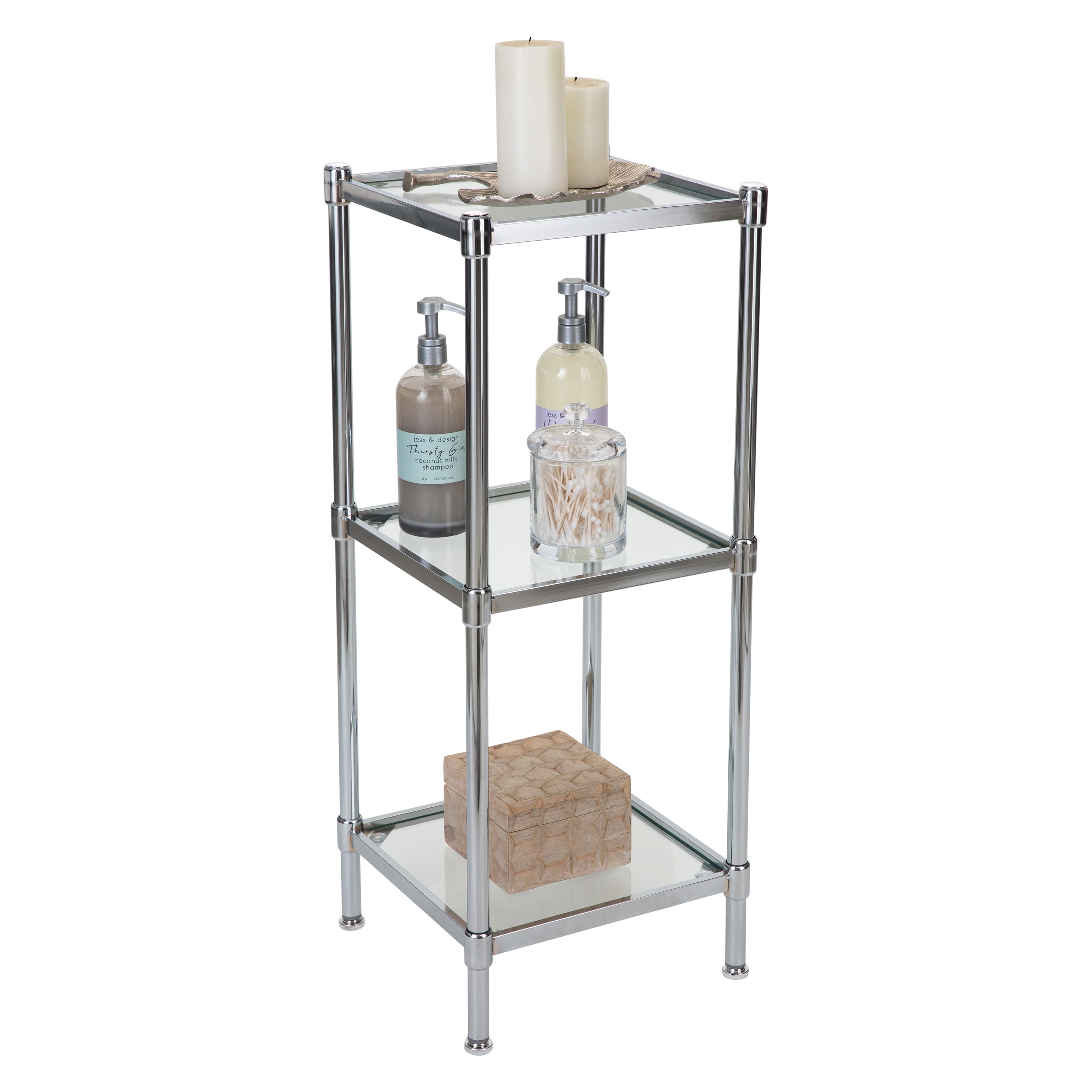 Organize It All Glacier 34" 3-Tier Freestanding Tempered Glass Shelving Tower
