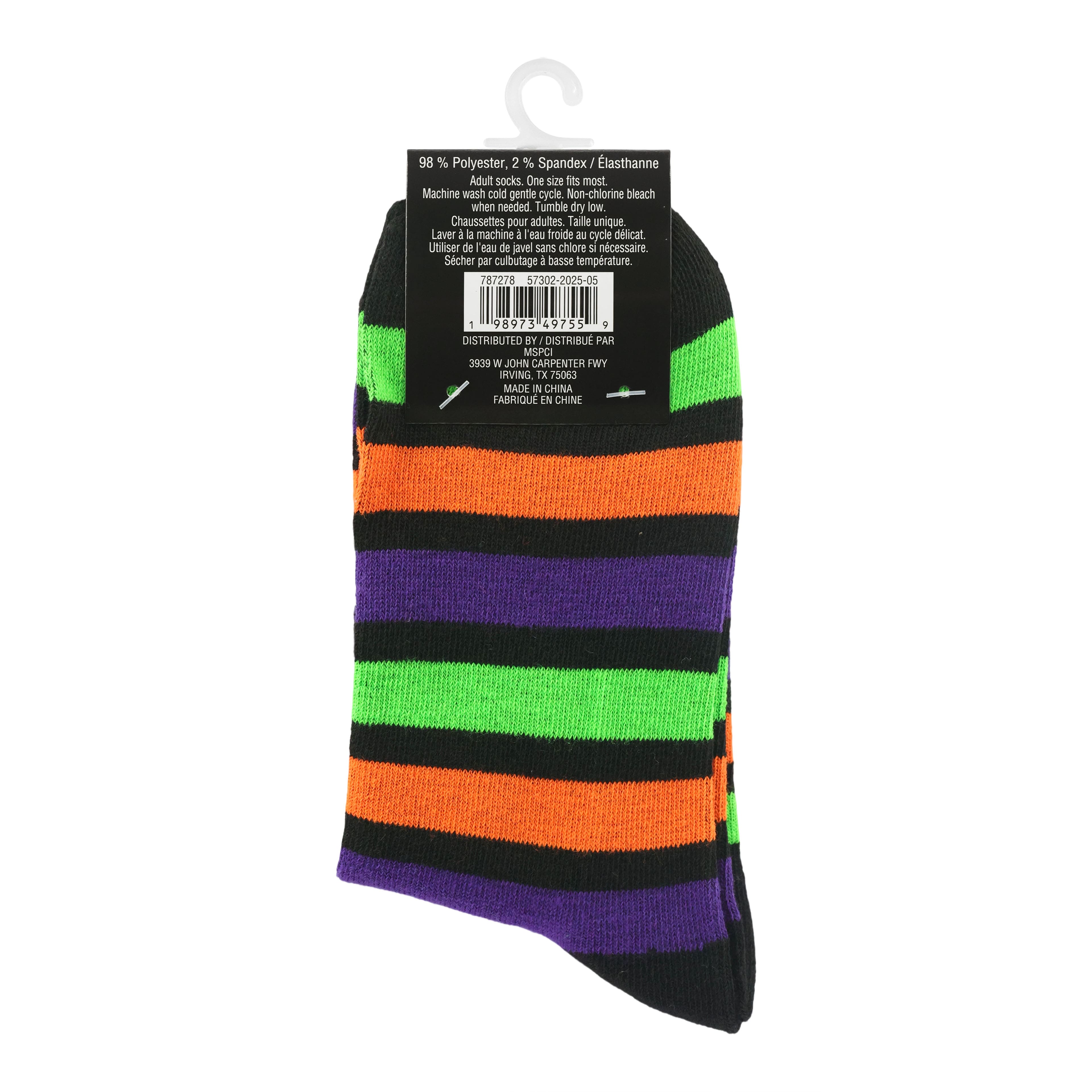Neon Green, Orange &#x26; Black Stripes Adult Quarter Crew Socks by Celebrate It&#x2122;